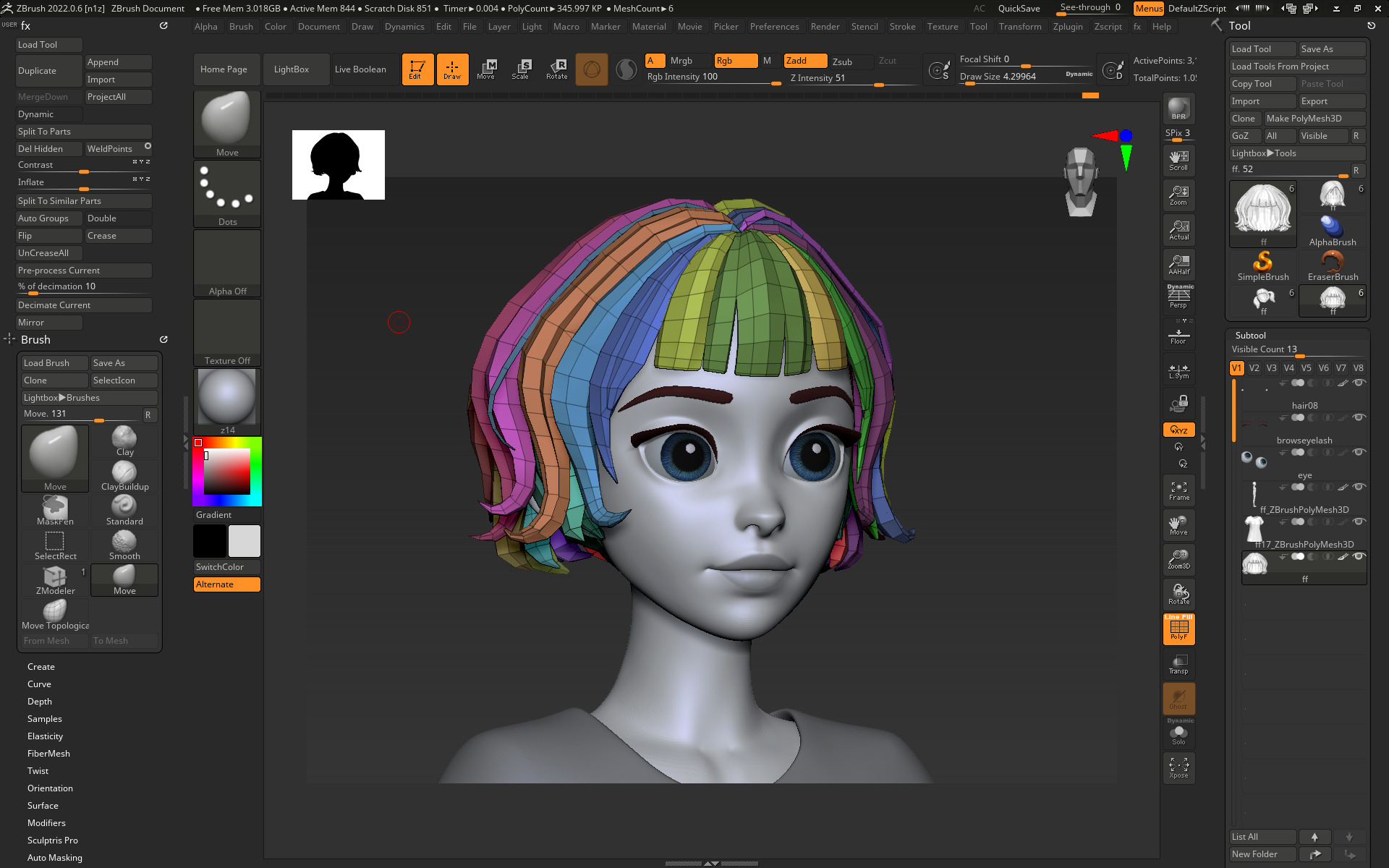 Highpoly and Lowpoly 12 cartoon Stylized Hair package 9 Low-poly 3D model_22