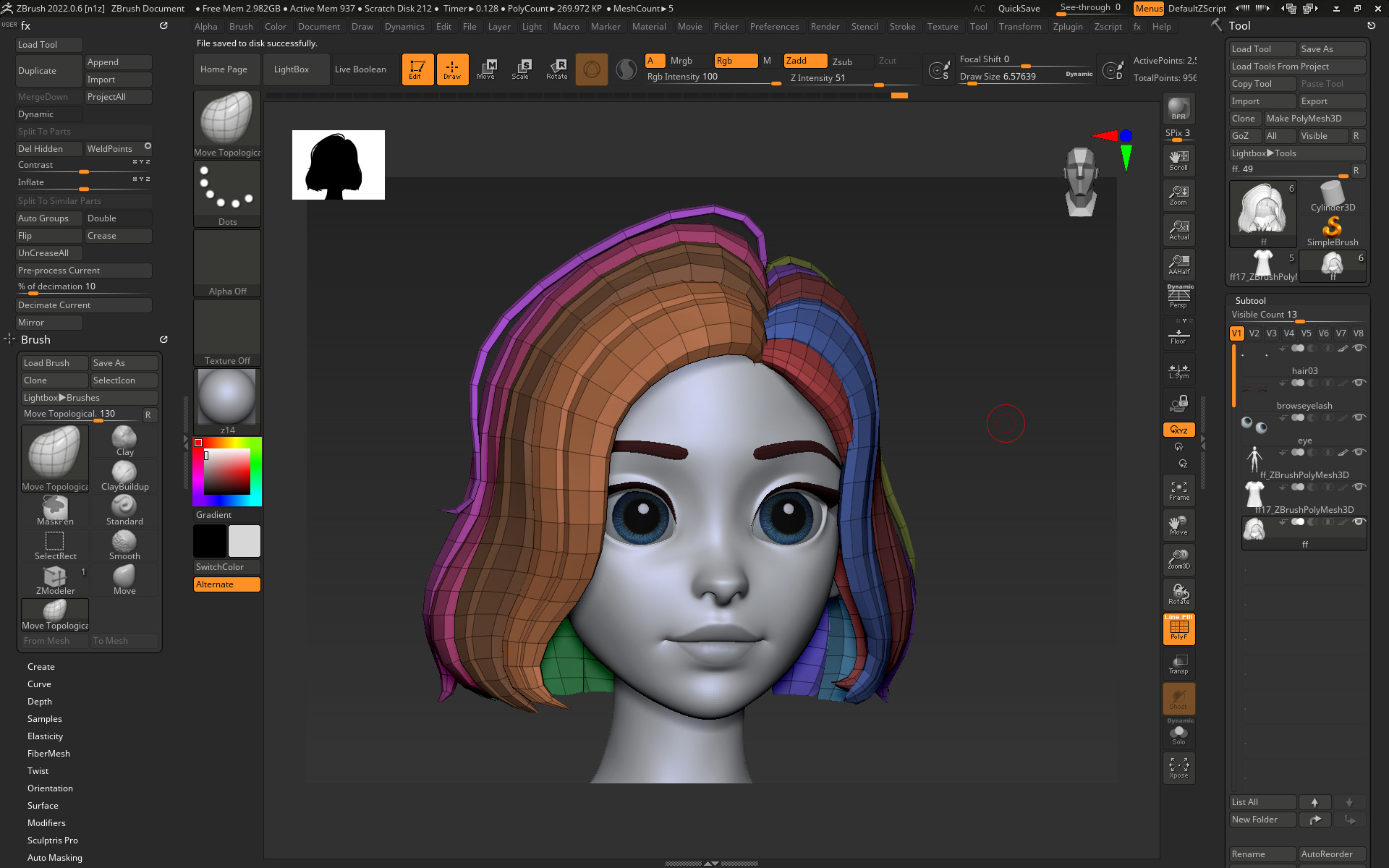 Highpoly and Lowpoly 12 cartoon Stylized Hair package 9 Low-poly 3D model_12