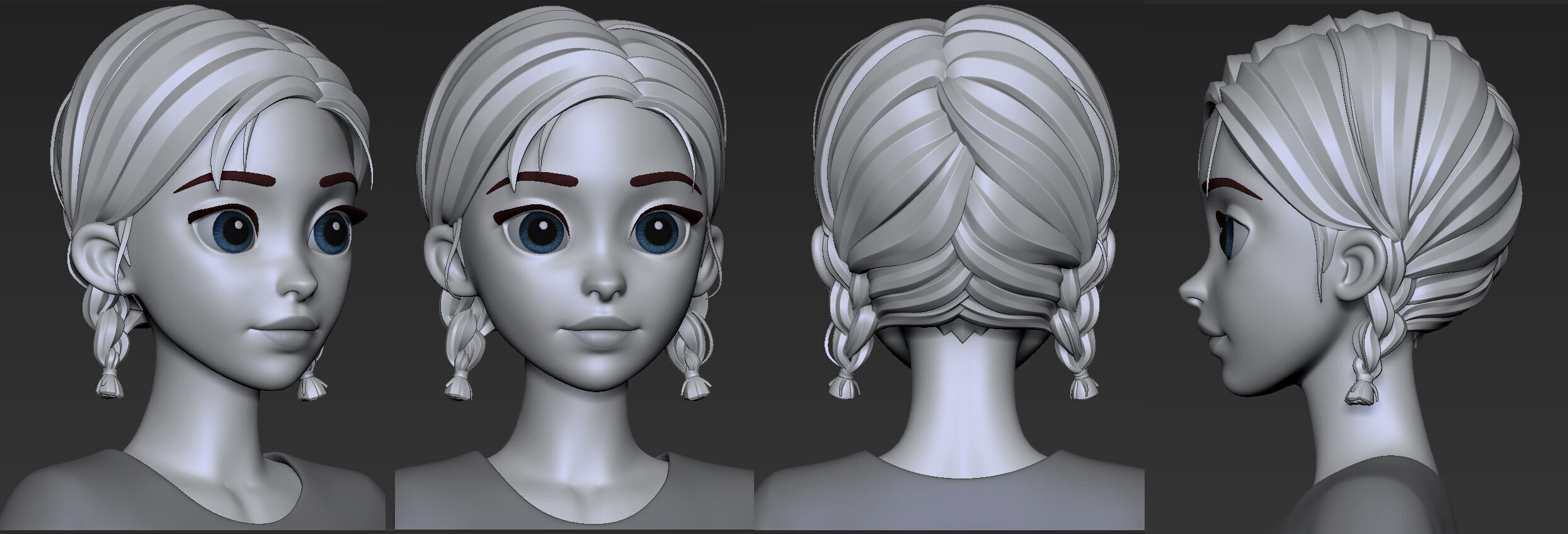 Highpoly and Lowpoly 12 cartoon Stylized Hair package 9 Low-poly 3D model_23