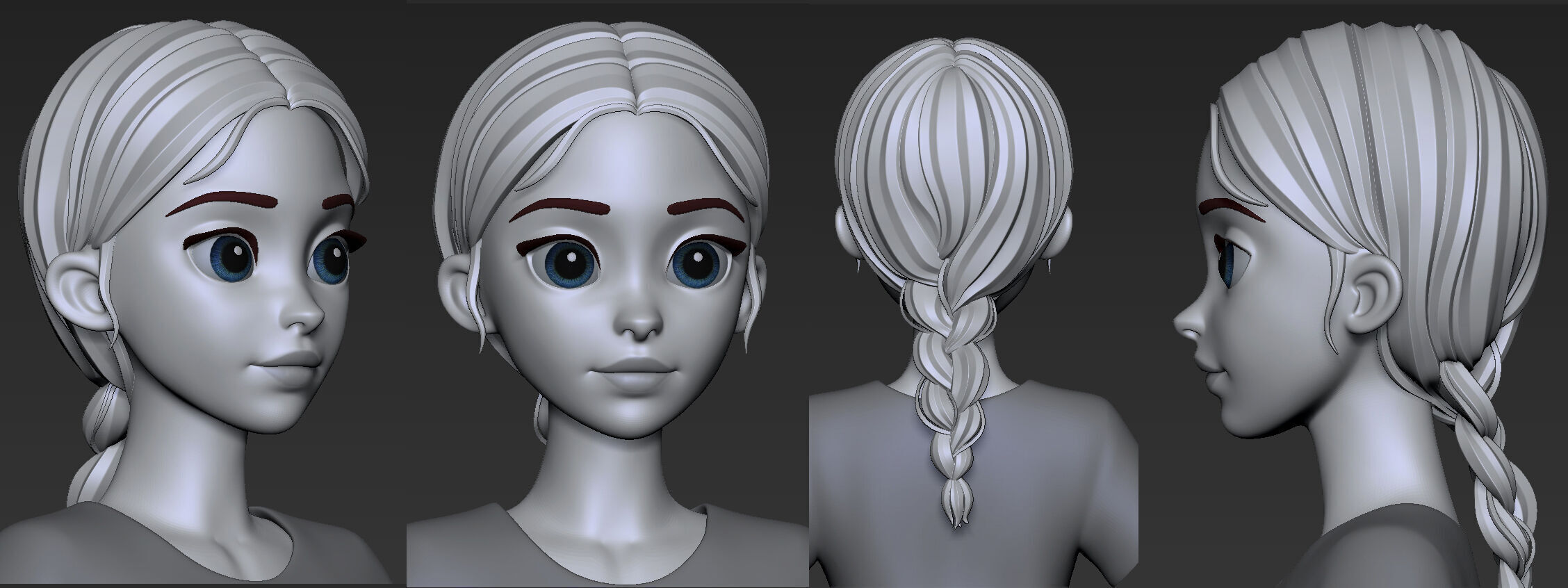 Highpoly and Lowpoly 12 cartoon Stylized Hair package 9 Low-poly 3D model_5