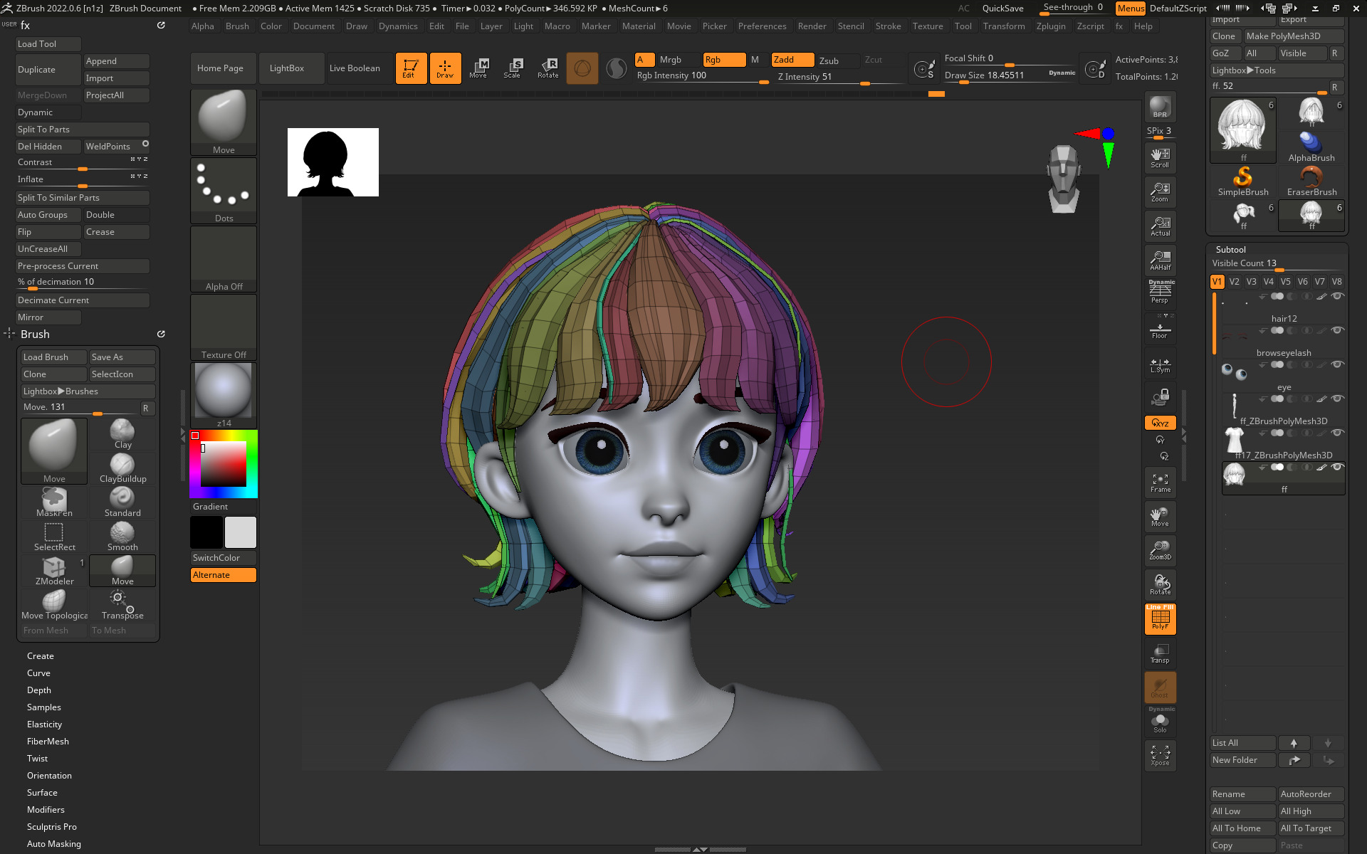 Highpoly and Lowpoly 12 cartoon Stylized Hair package 9 Low-poly 3D model_8