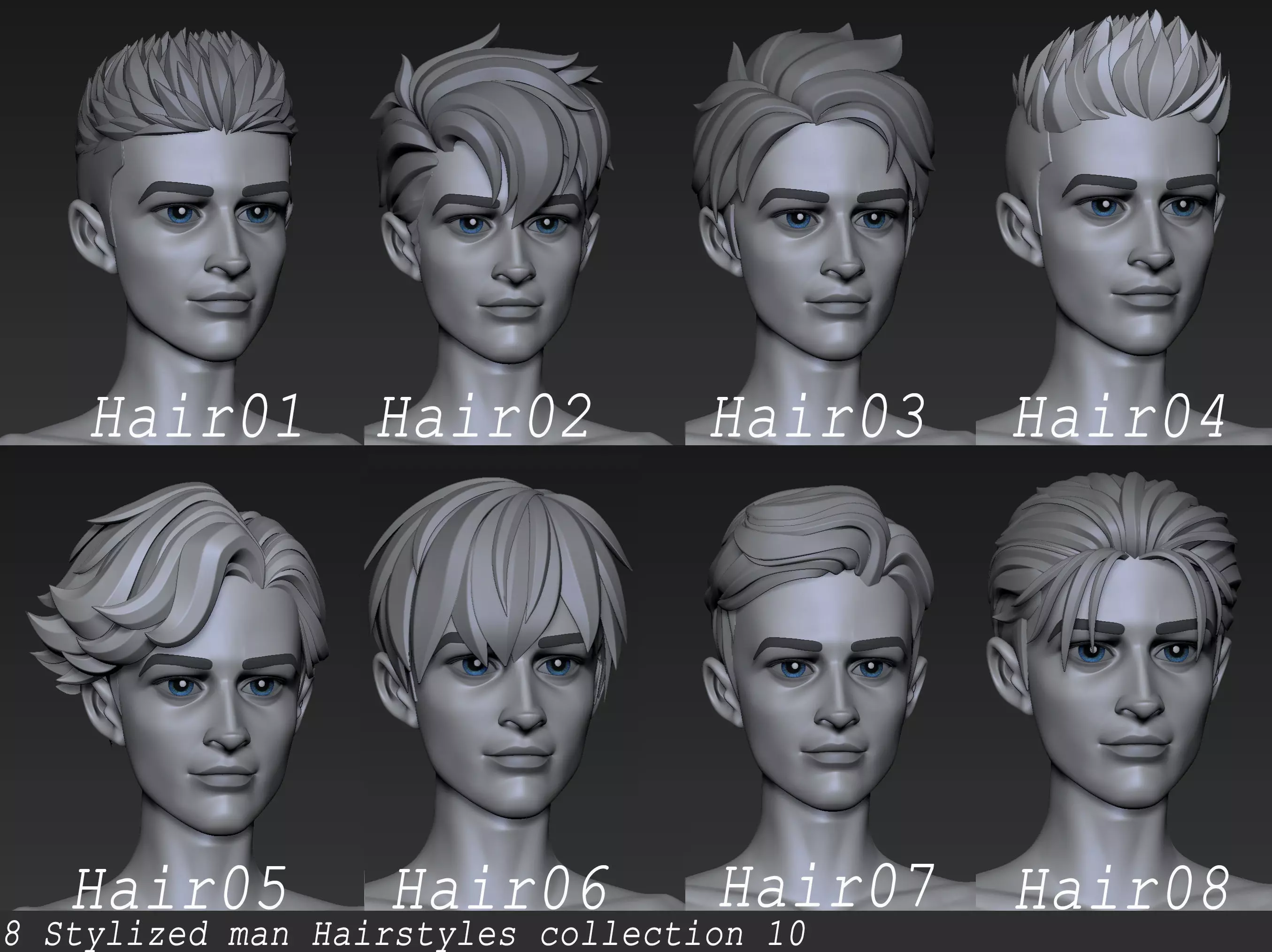  Highpoly and Lowpoly 8 cartoon Stylized Hair package 10 Low-poly 3D model_0
