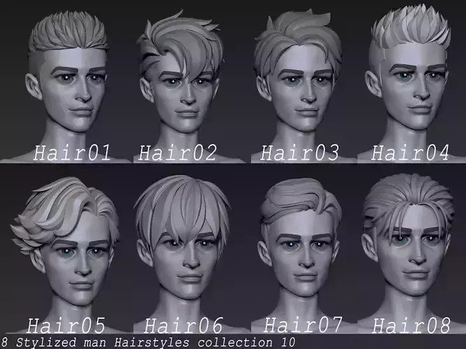  Highpoly and Lowpoly 8 cartoon Stylized Hair package 10 Low-poly 3D model