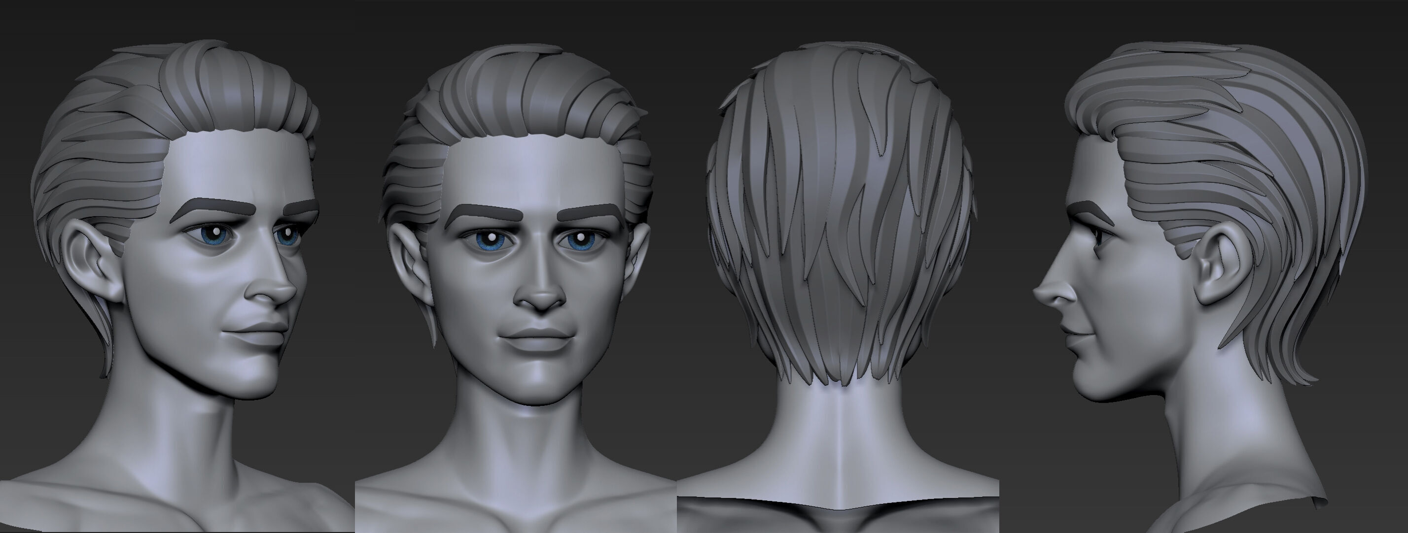 Highpoly and Lowpoly 12 cartoon Stylized Hair package11 Low-poly 3D model_3