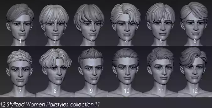 Highpoly and Lowpoly 12 cartoon Stylized Hair package11 Low-poly 3D model