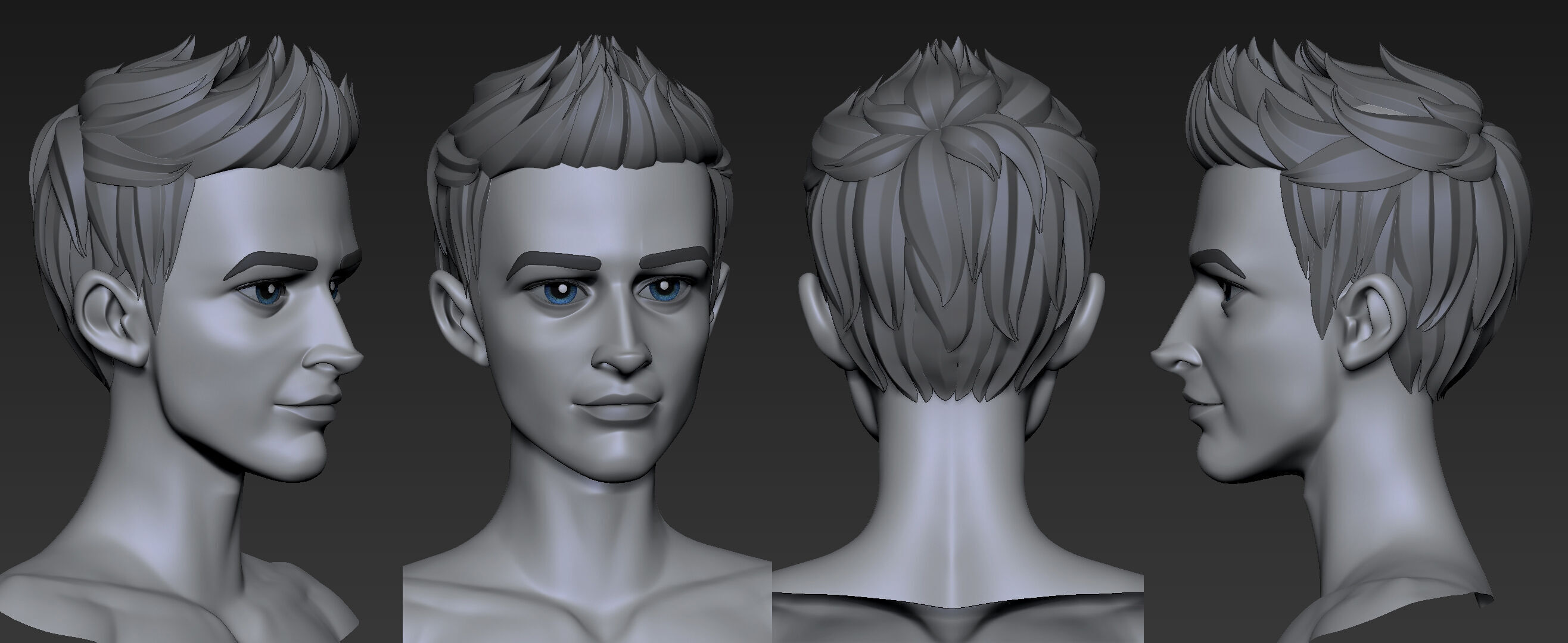 Highpoly and Lowpoly 12 cartoon Stylized Hair package11 Low-poly 3D model_23