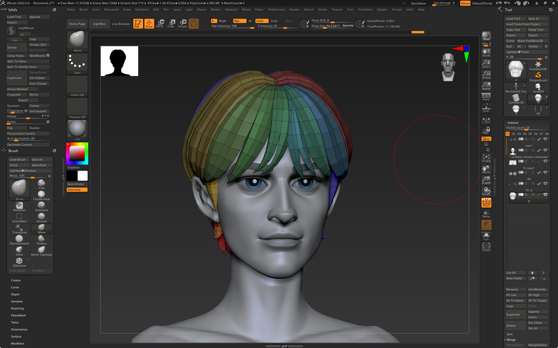 Highpoly and Lowpoly 12 cartoon Stylized Hair package11 Low-poly 3D model_10