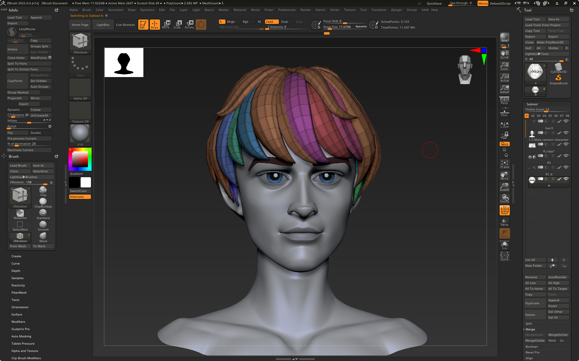 Highpoly and Lowpoly 12 cartoon Stylized Hair package11 Low-poly 3D model_12