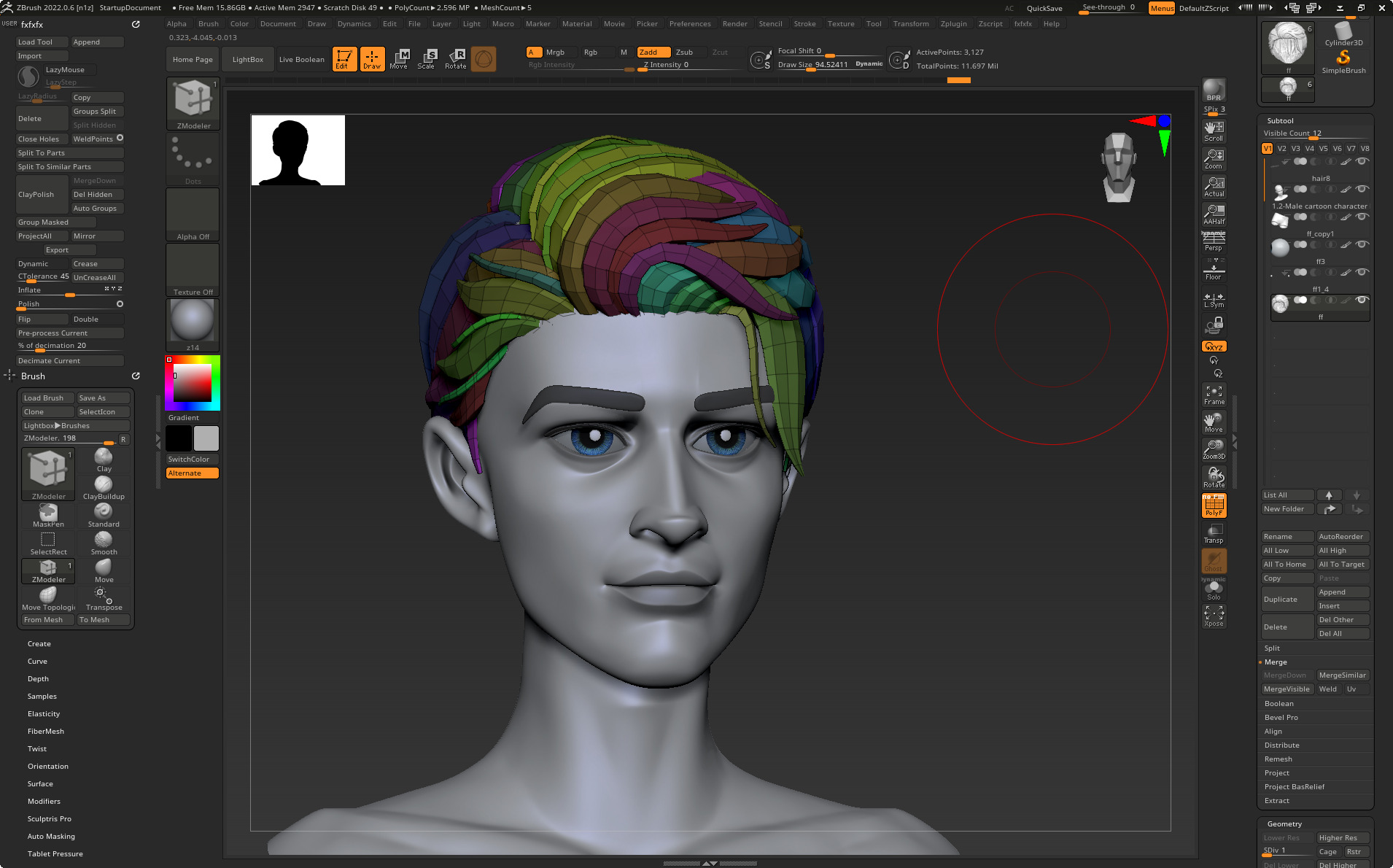 Highpoly and Lowpoly 12 cartoon Stylized Hair package11 Low-poly 3D model_6