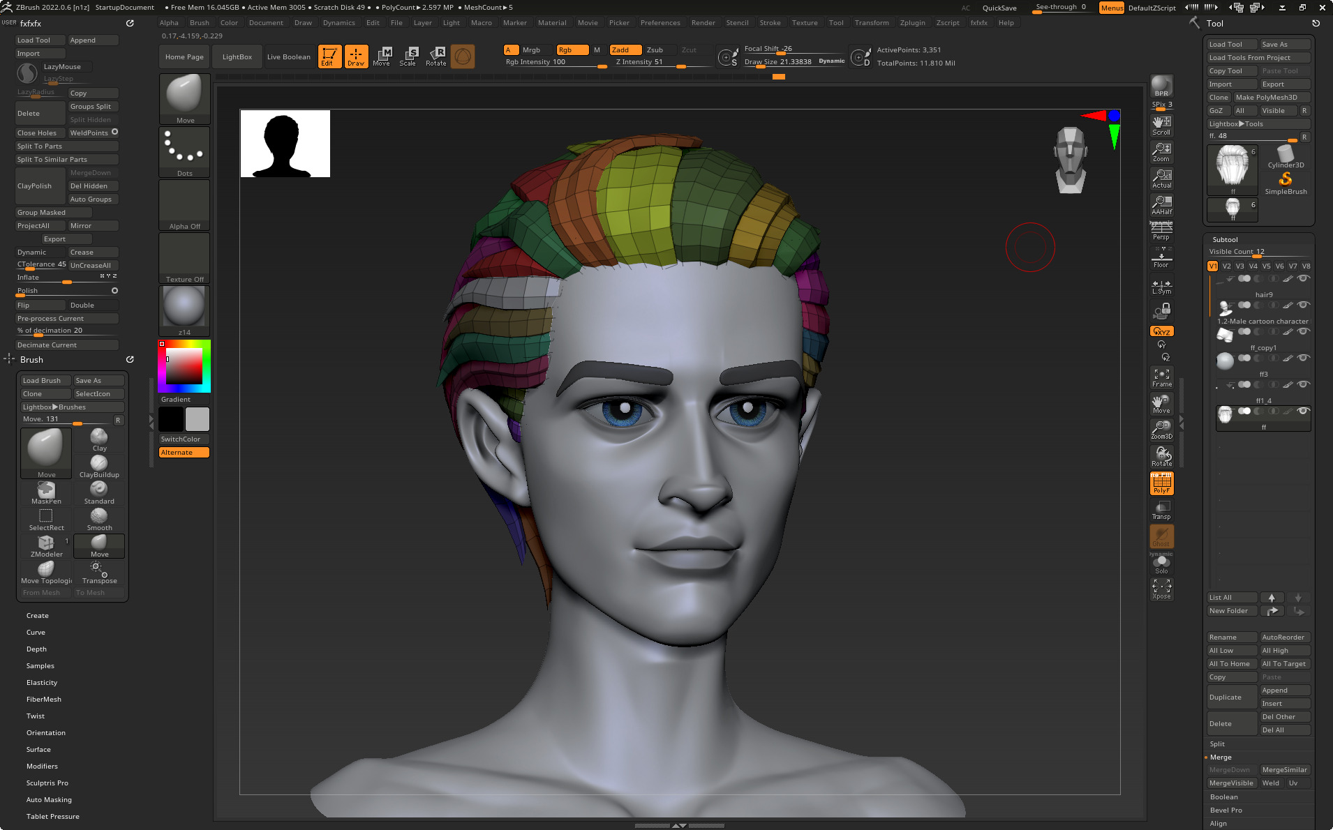 Highpoly and Lowpoly 12 cartoon Stylized Hair package11 Low-poly 3D model_4