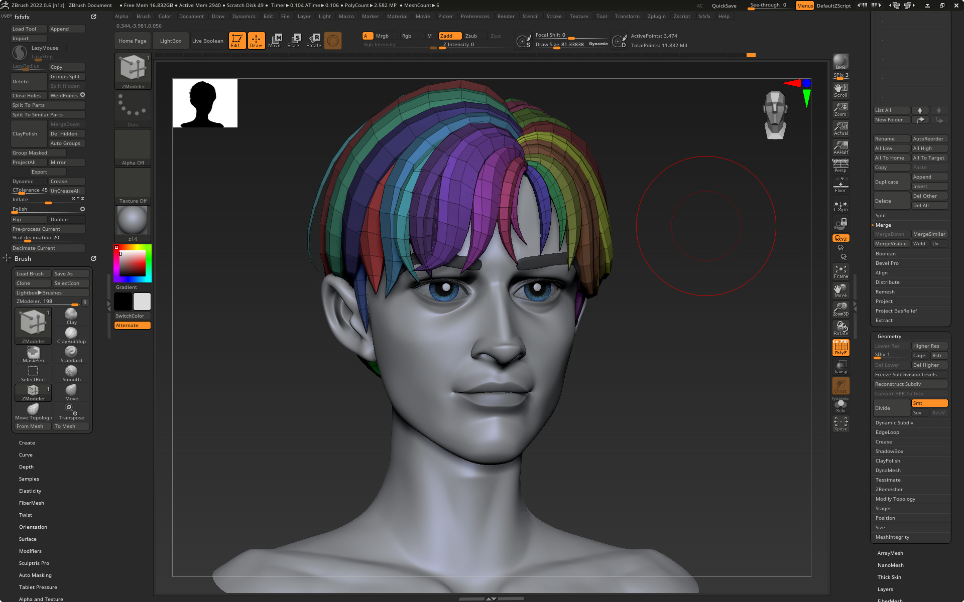 Highpoly and Lowpoly 12 cartoon Stylized Hair package11 Low-poly 3D model_16