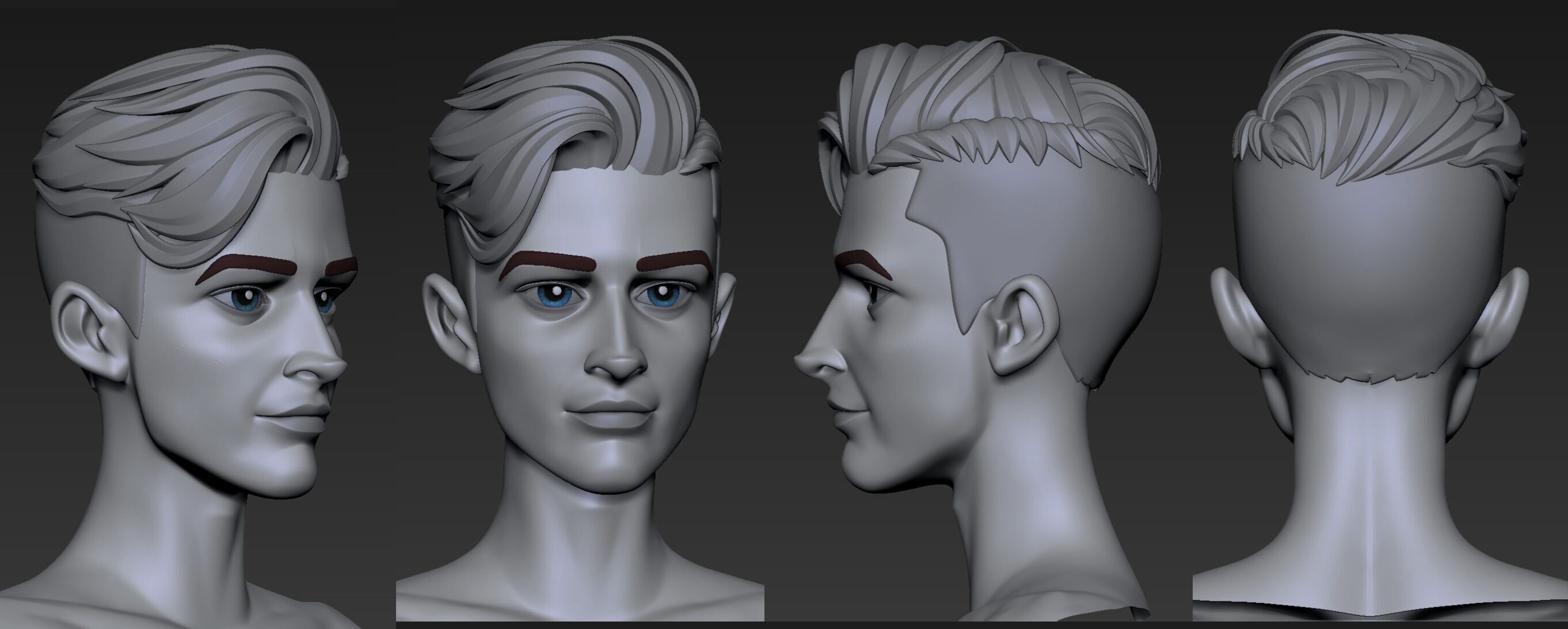 Highpoly and Lowpoly 12 cartoon Stylized Hair package 12 Low-poly 3D model_15