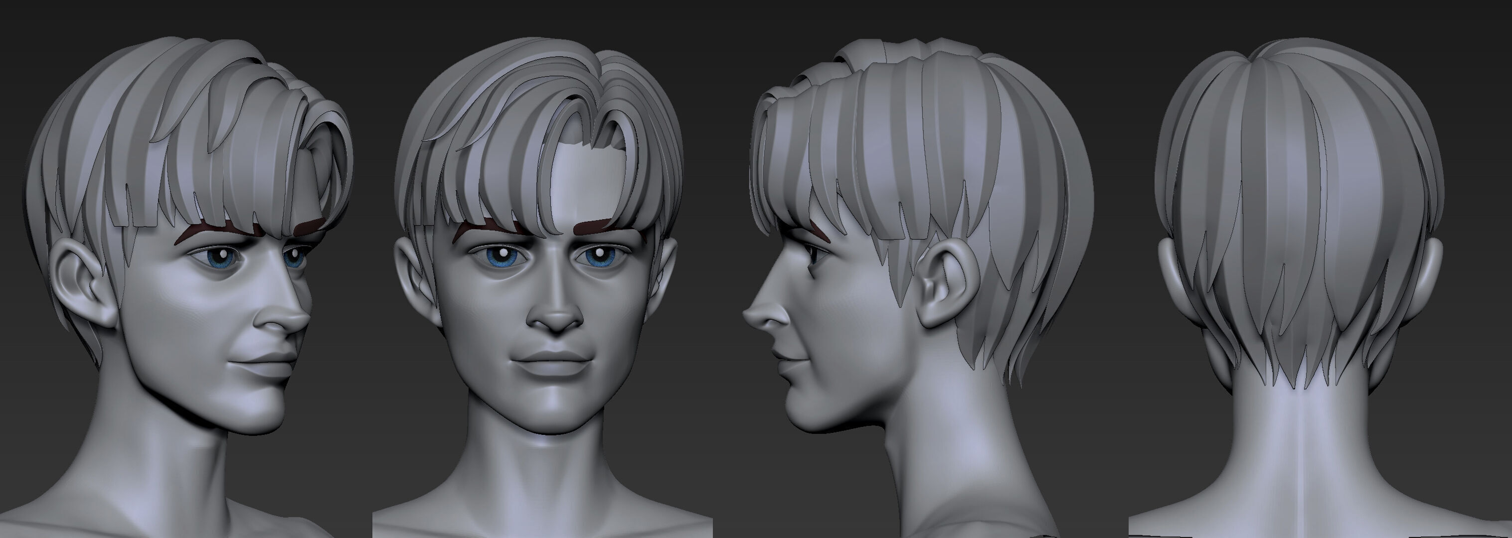 Highpoly and Lowpoly 12 cartoon Stylized Hair package 12 Low-poly 3D model_13