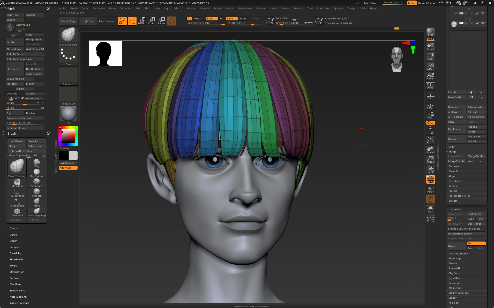 Highpoly and Lowpoly 12 cartoon Stylized Hair package 12 Low-poly 3D model_2