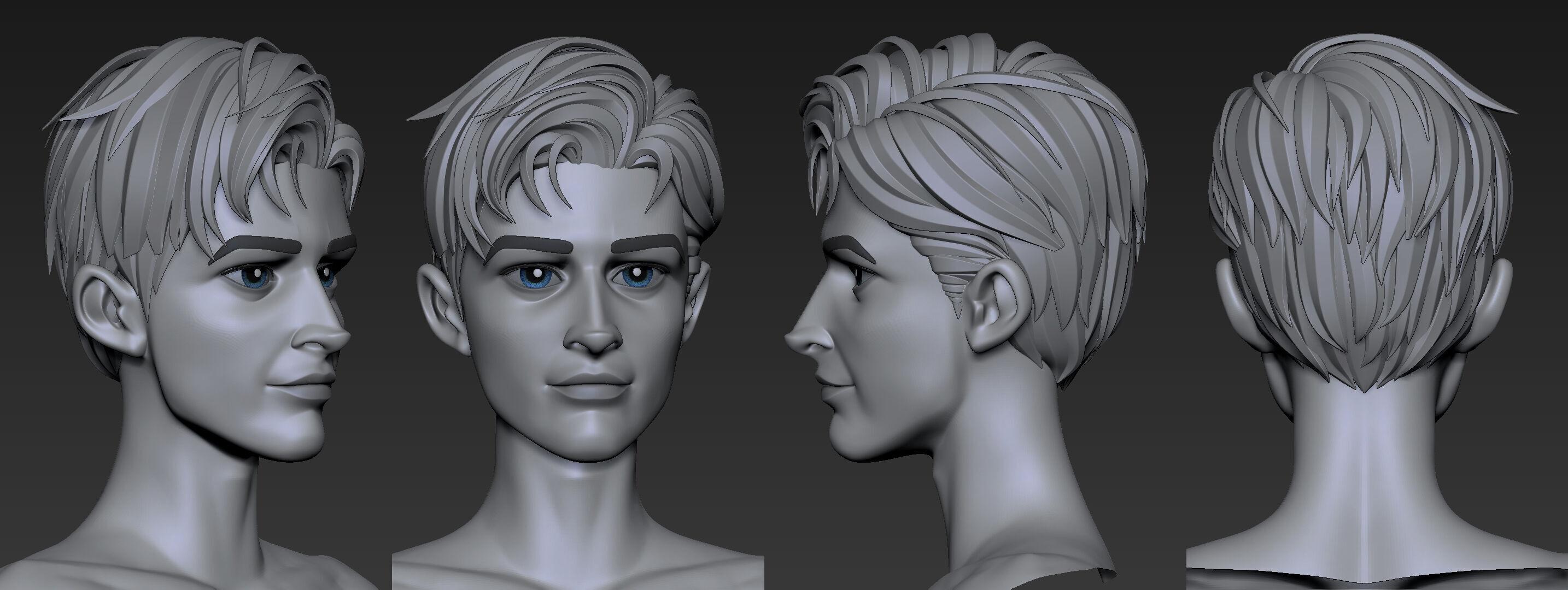 Highpoly and Lowpoly 12 cartoon Stylized Hair package 12 Low-poly 3D model_7