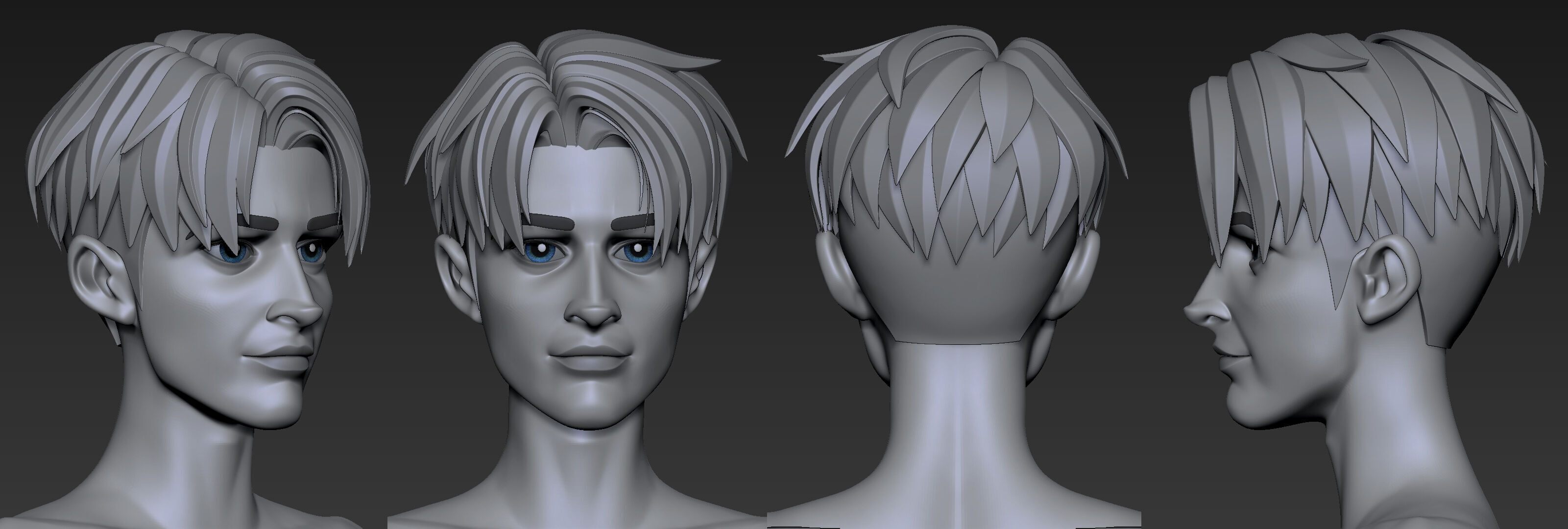 Highpoly and Lowpoly 12 cartoon Stylized Hair package 12 Low-poly 3D model_23
