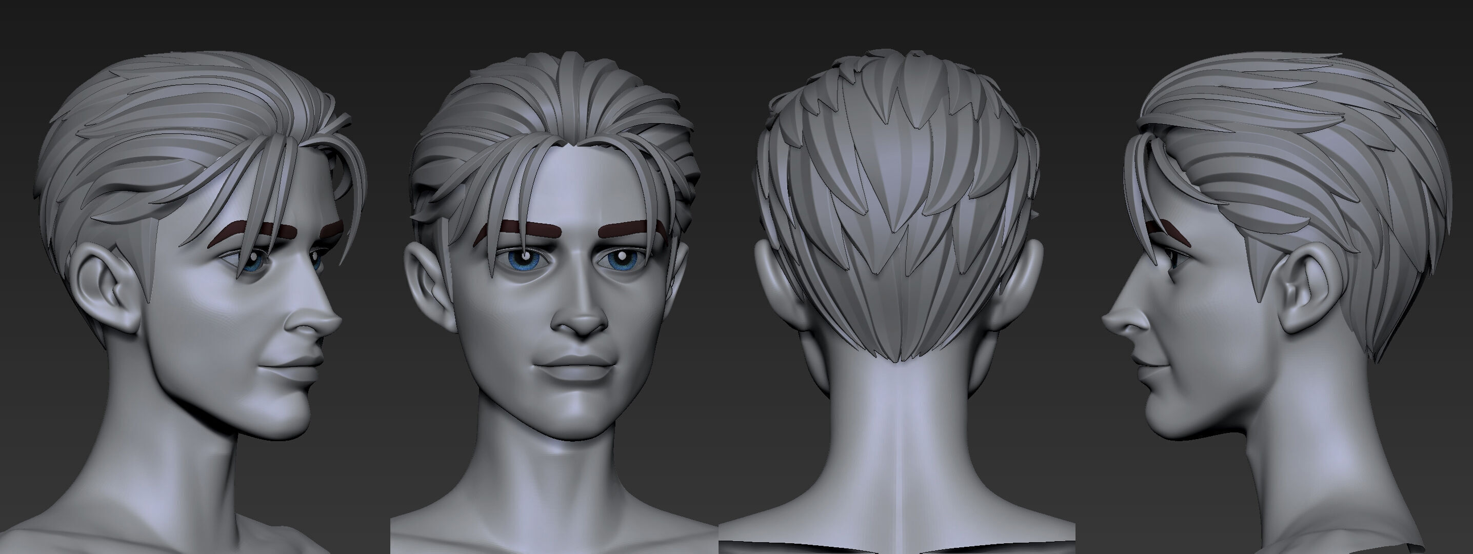 Highpoly and Lowpoly 12 cartoon Stylized Hair package 12 Low-poly 3D model_11