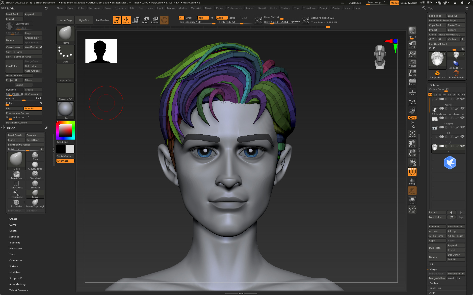 Highpoly and Lowpoly 12 cartoon Stylized Hair package 12 Low-poly 3D model_8