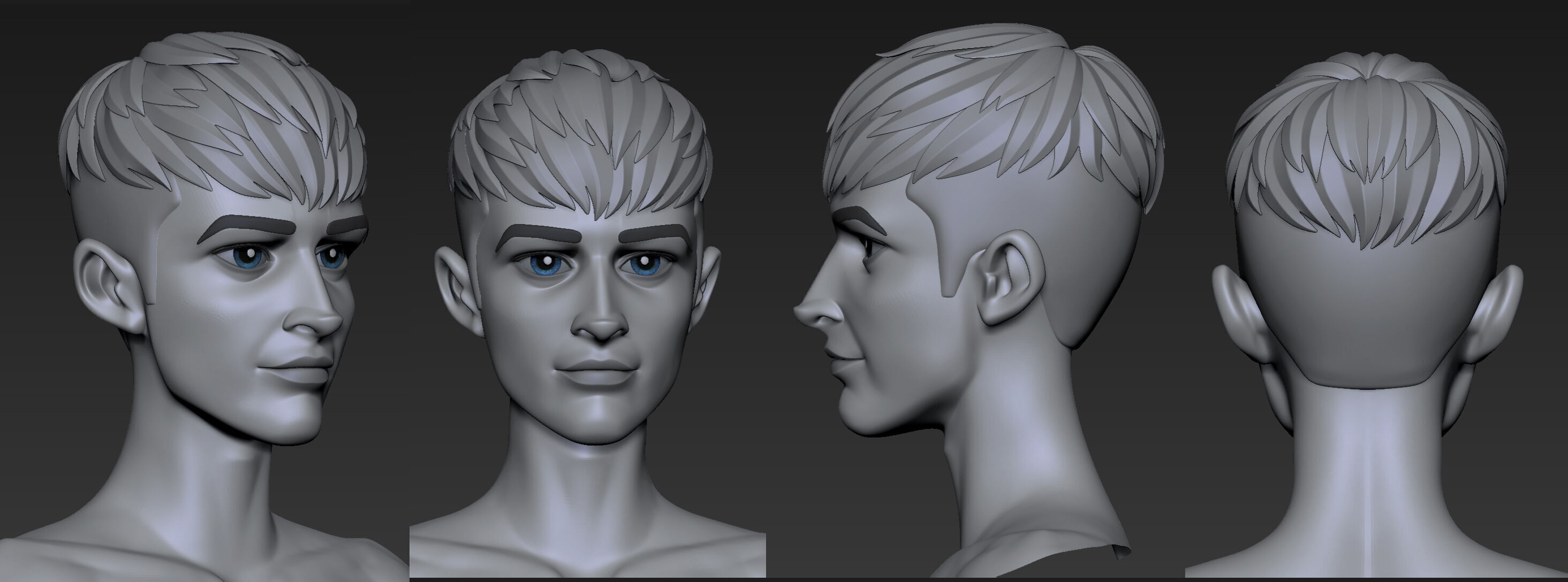 Highpoly and Lowpoly 12 cartoon Stylized Hair package 12 Low-poly 3D model_5