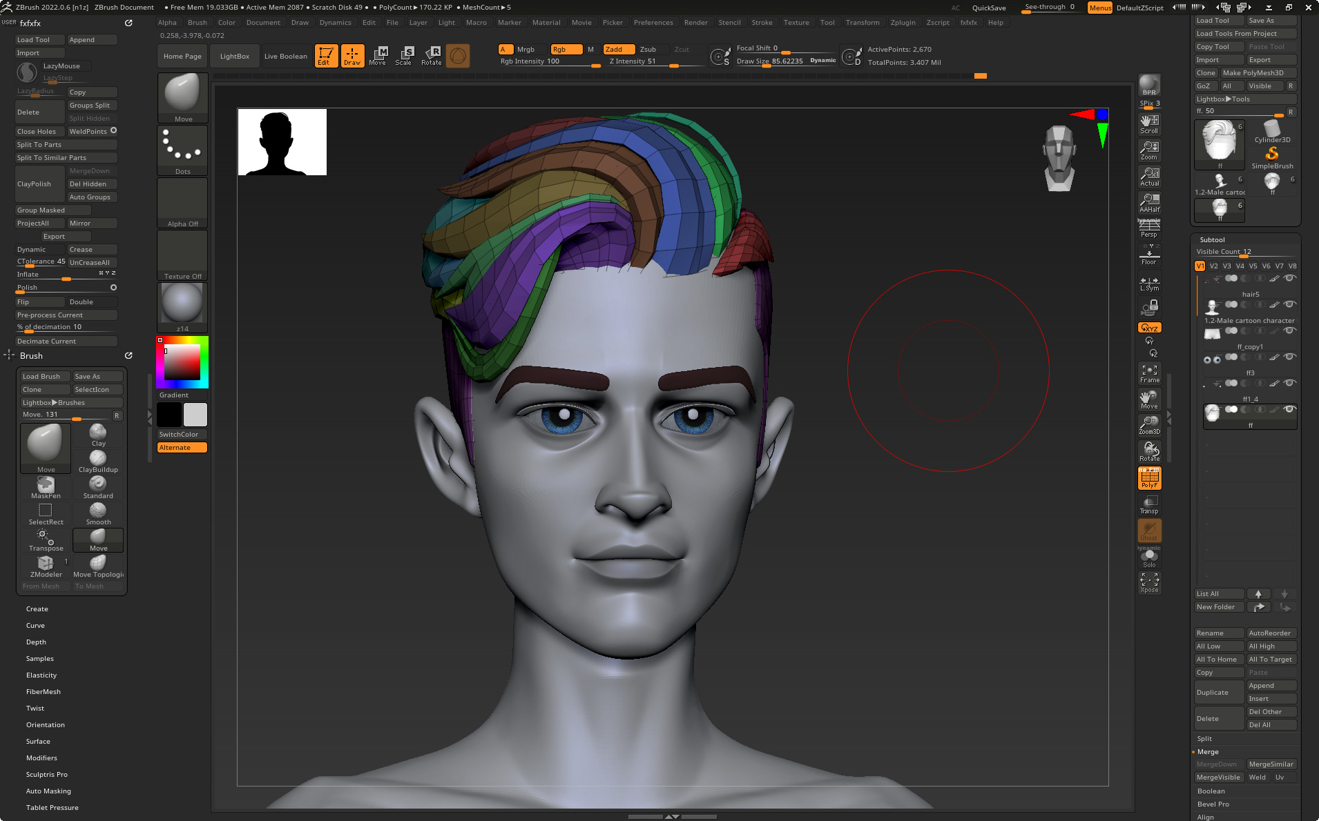 Highpoly and Lowpoly 12 cartoon Stylized Hair package 12 Low-poly 3D model_16