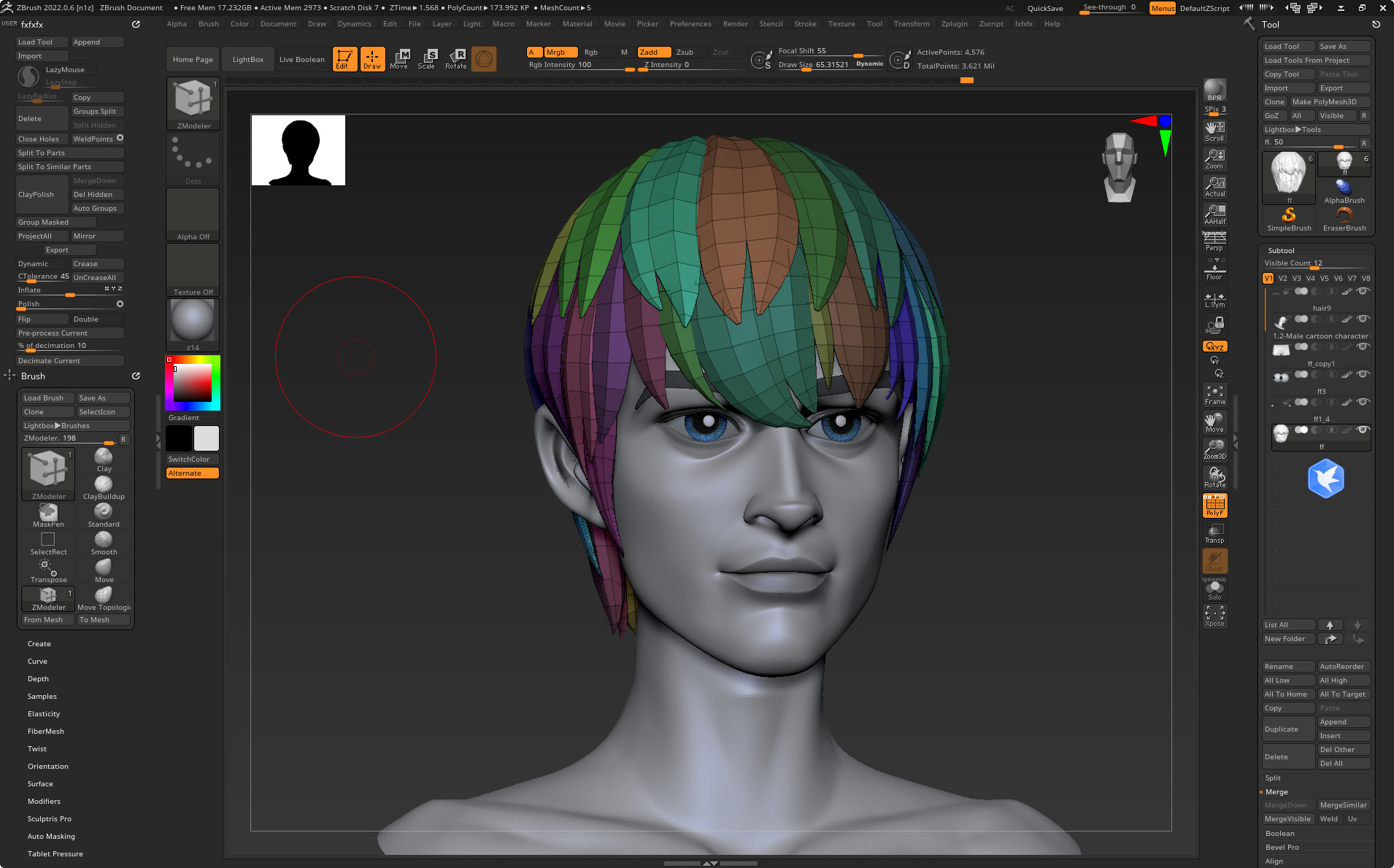 Highpoly and Lowpoly 12 cartoon Stylized Hair package 12 Low-poly 3D model_4