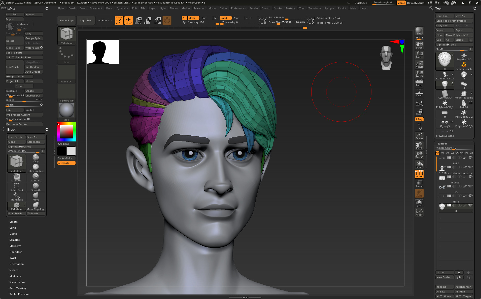 Highpoly and Lowpoly 12 cartoon Stylized Hair package 12 Low-poly 3D model_22