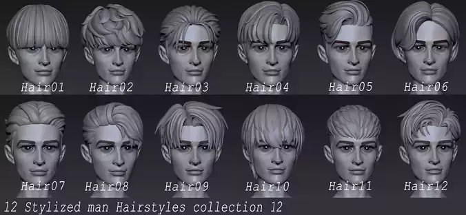 Highpoly and Lowpoly 12 cartoon Stylized Hair package 12 Low-poly 3D model Highpoly and Lowpoly 12 cartoon Stylized Hair package 12 Low-poly 3D model