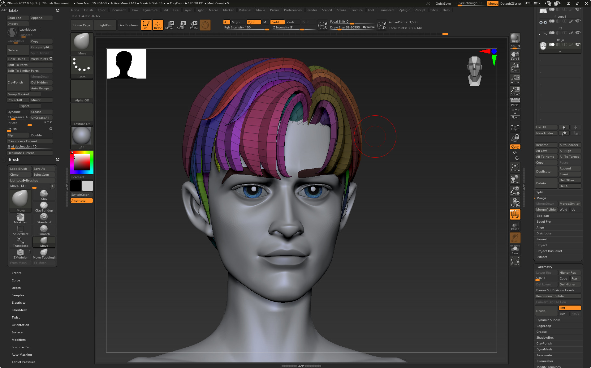 Highpoly and Lowpoly 12 cartoon Stylized Hair package 12 Low-poly 3D model_14