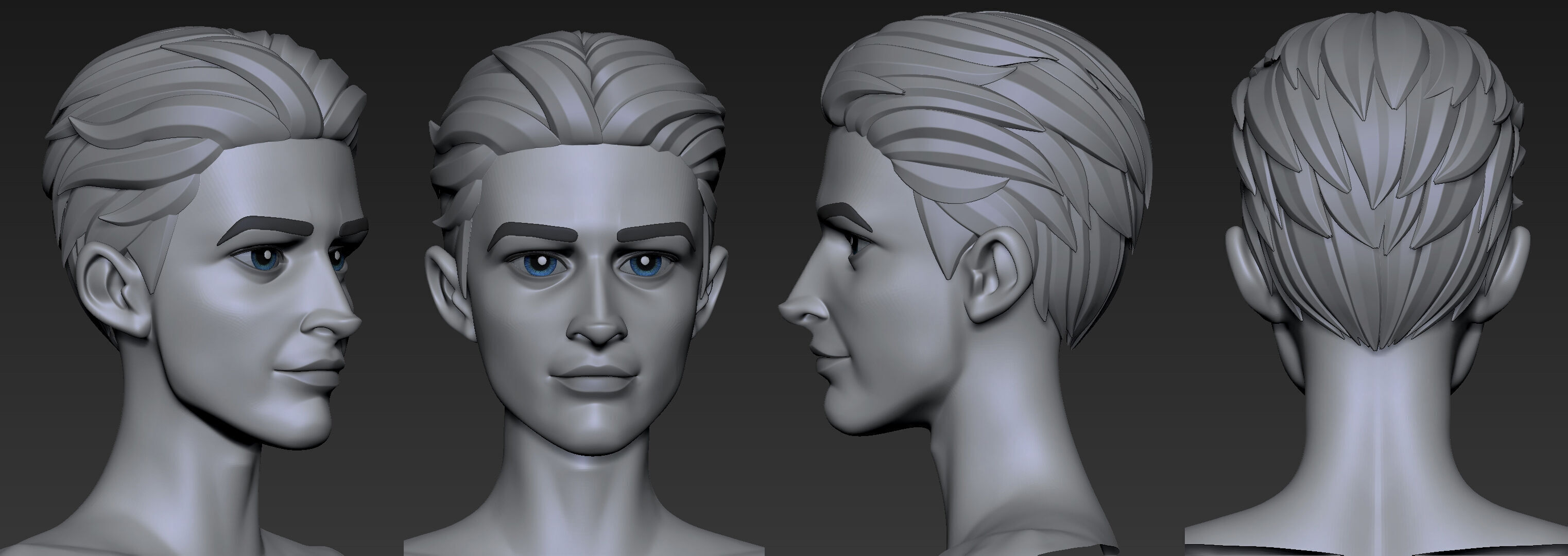 Highpoly and Lowpoly 12 cartoon Stylized Hair package 12 Low-poly 3D model_19