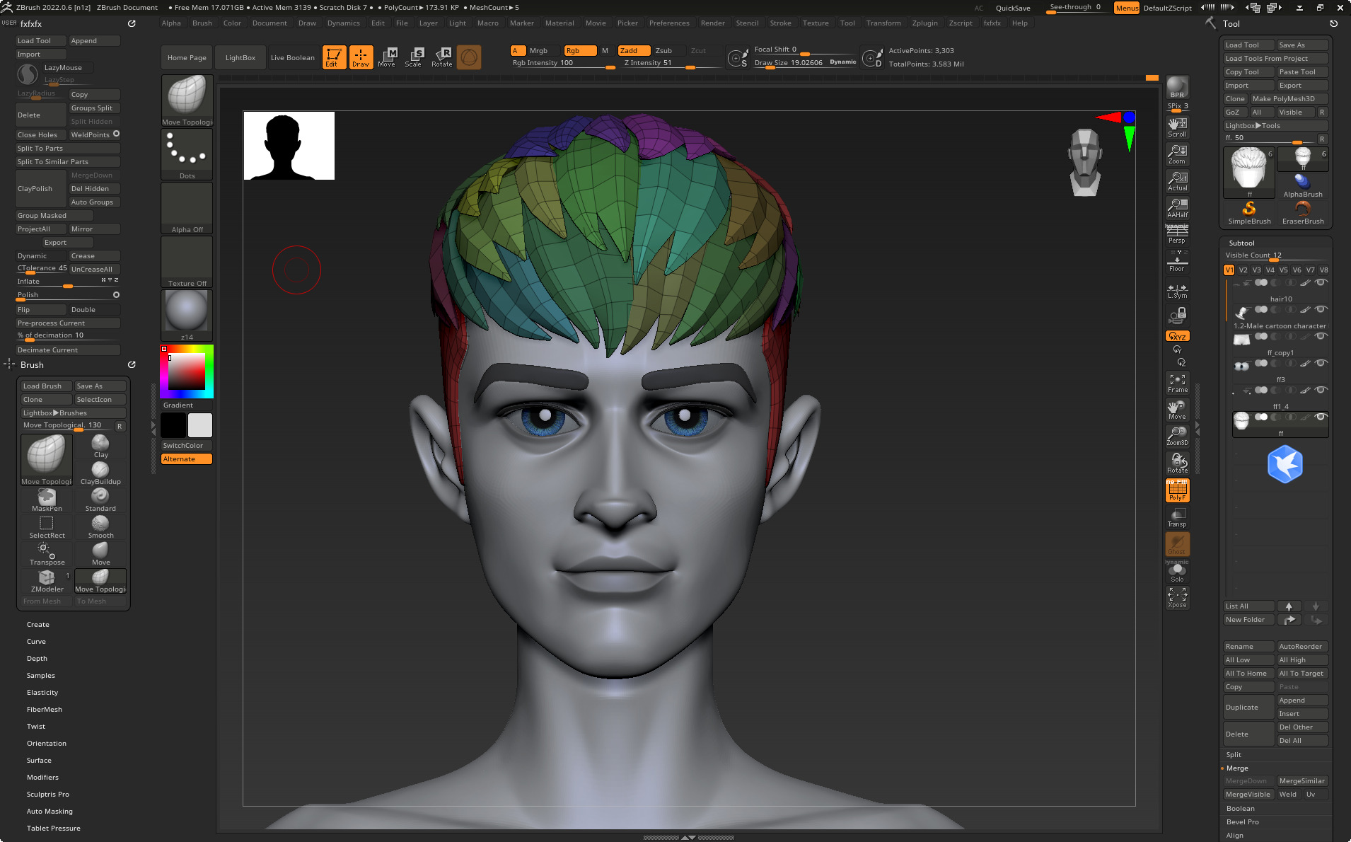 Highpoly and Lowpoly 12 cartoon Stylized Hair package 12 Low-poly 3D model_6