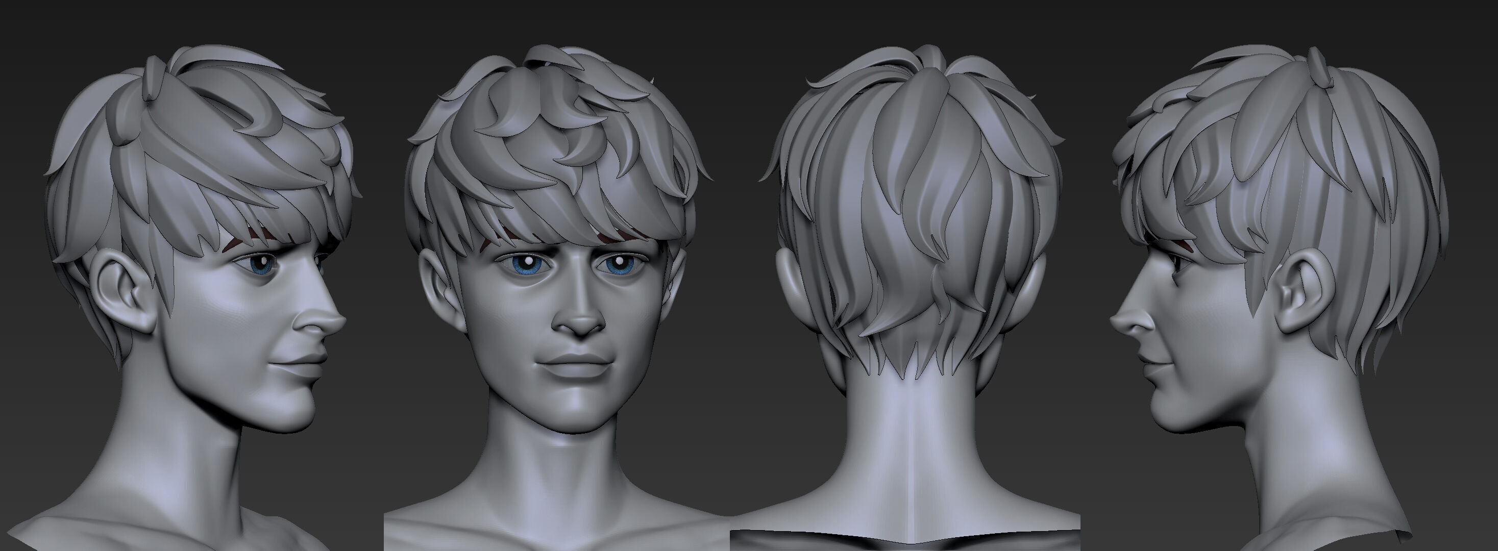 Highpoly and Lowpoly 12 cartoon Stylized Hair package 12 Low-poly 3D model_9