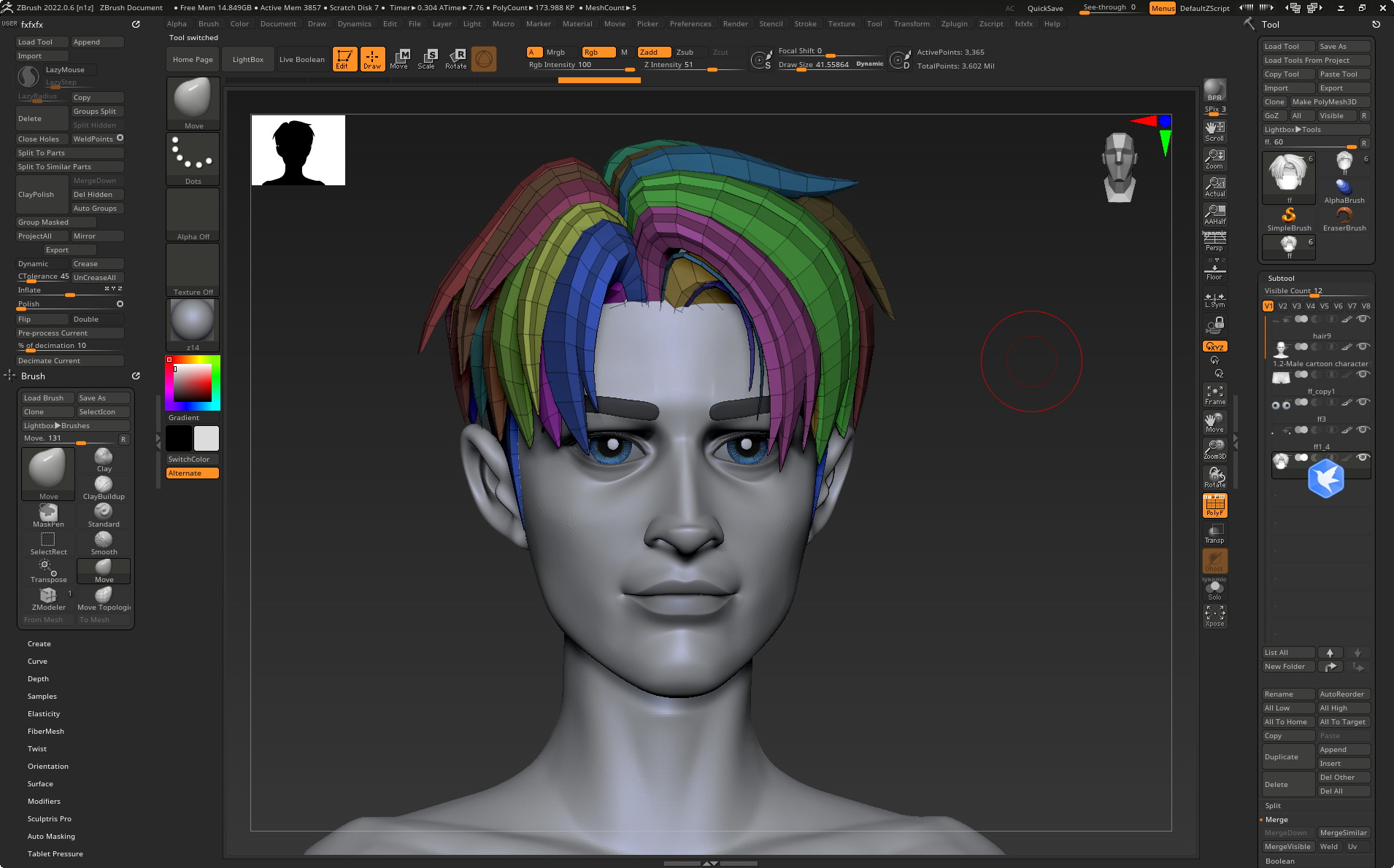 Highpoly and Lowpoly 12 cartoon Stylized Hair package 12 Low-poly 3D model_24