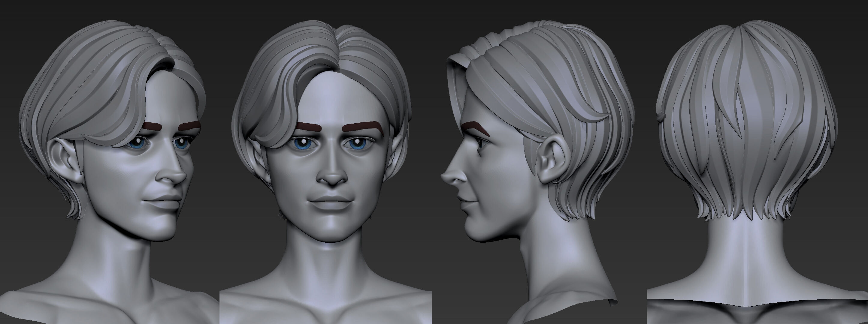 Highpoly and Lowpoly 12 cartoon Stylized Hair package 12 Low-poly 3D model_17