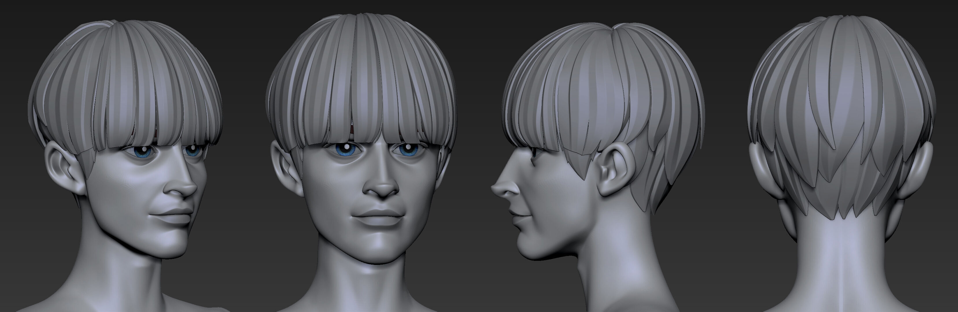 Highpoly and Lowpoly 12 cartoon Stylized Hair package 12 Low-poly 3D model_1