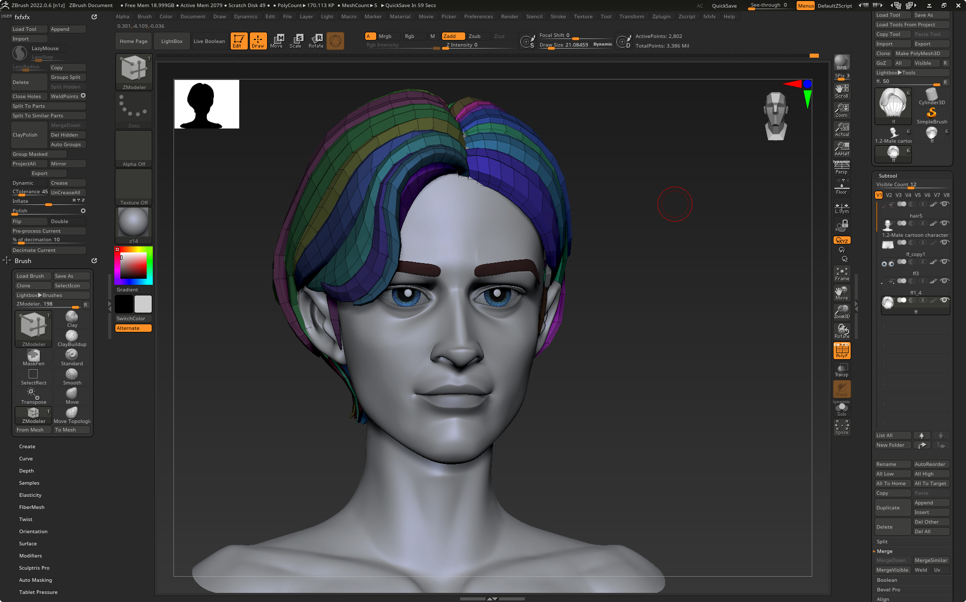 Highpoly and Lowpoly 12 cartoon Stylized Hair package 12 Low-poly 3D model_18