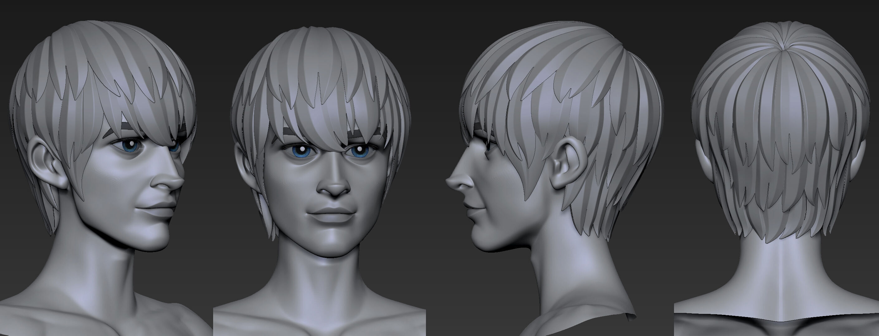 Highpoly and Lowpoly 12 cartoon Stylized Hair package 12 Low-poly 3D model_3