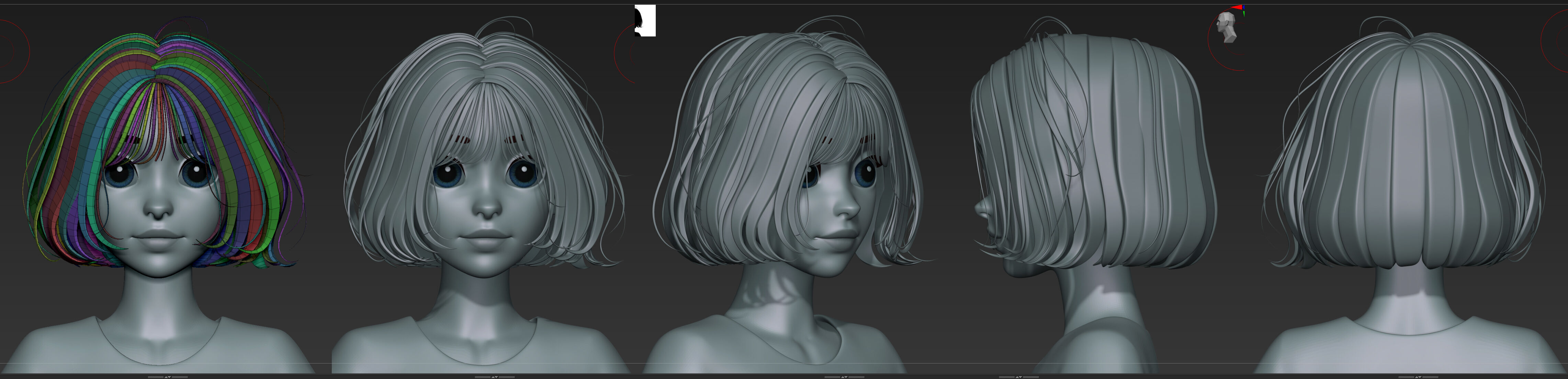  Highpoly and Lowpoly 12 cartoon Stylized Hair package 13 Low-poly 3D model_7