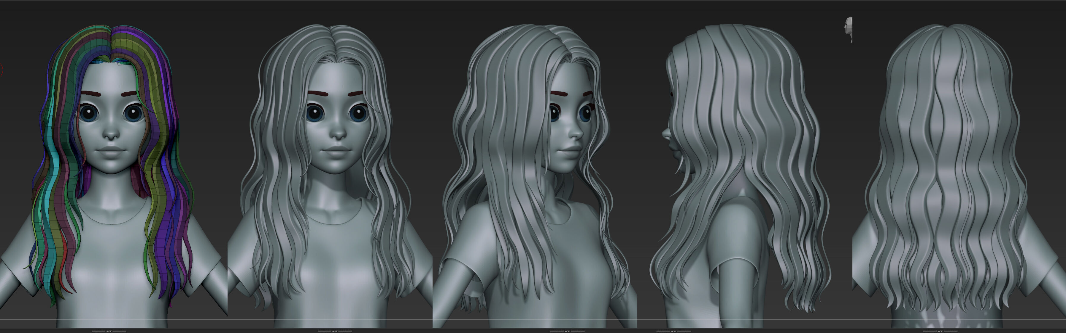 Highpoly and Lowpoly 12 cartoon Stylized Hair package 13 Low-poly 3D model_3