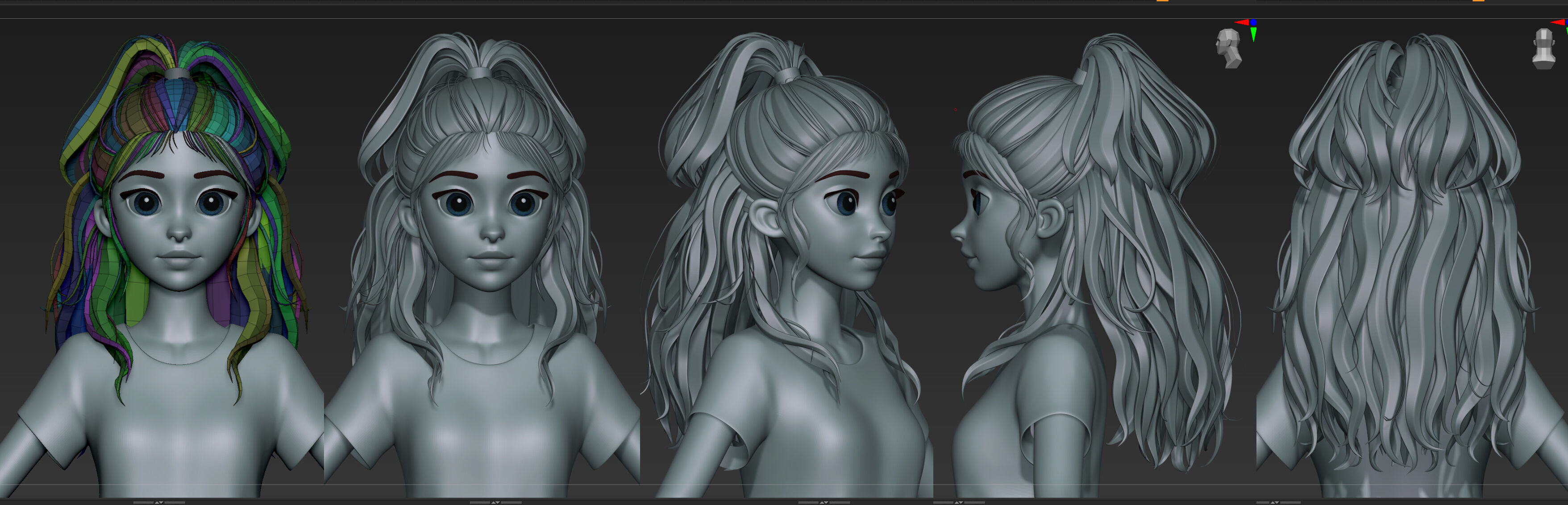  Highpoly and Lowpoly 12 cartoon Stylized Hair package 13 Low-poly 3D model_19