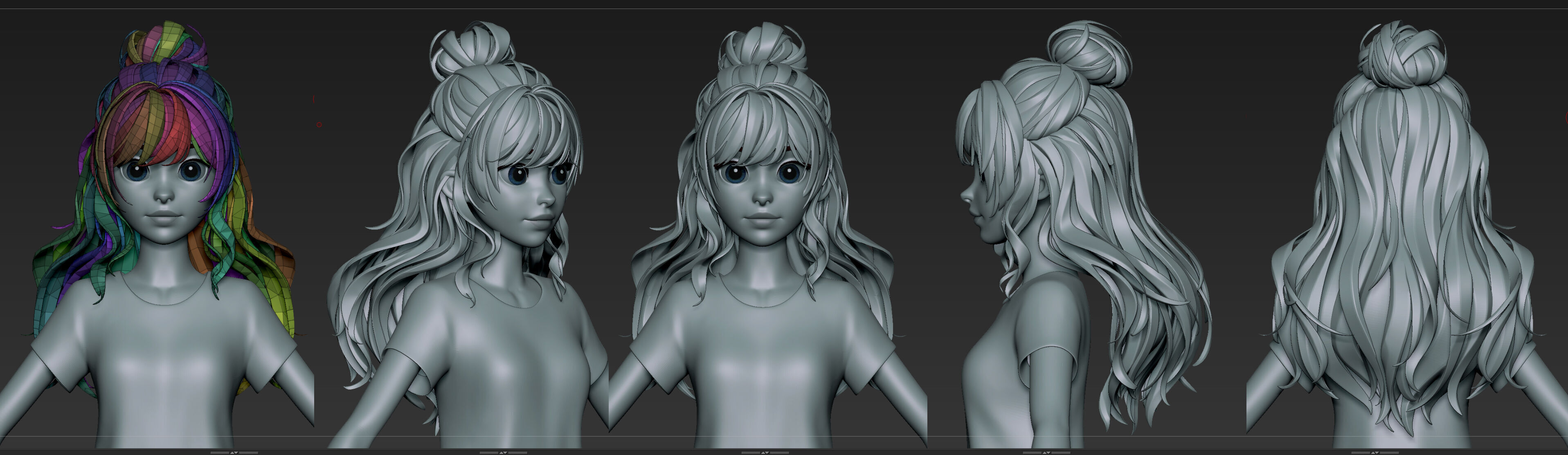  Highpoly and Lowpoly 12 cartoon Stylized Hair package 13 Low-poly 3D model_1