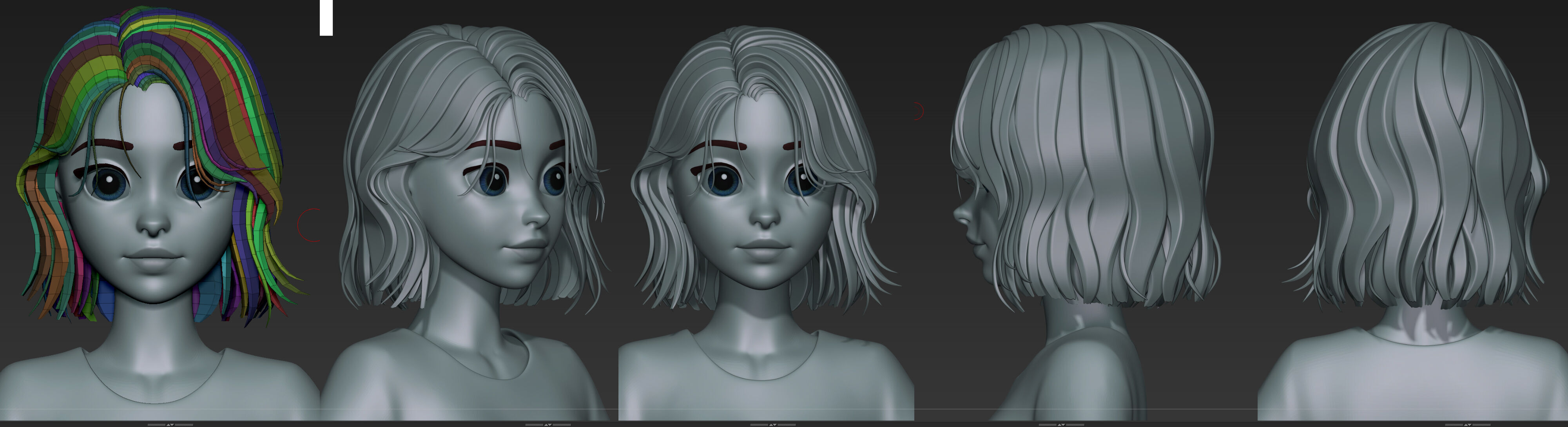  Highpoly and Lowpoly 12 cartoon Stylized Hair package 13 Low-poly 3D model_21