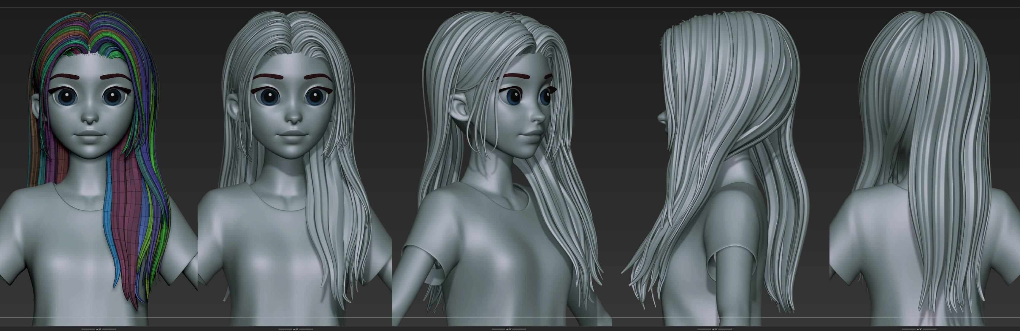  Highpoly and Lowpoly 12 cartoon Stylized Hair package 13 Low-poly 3D model_13