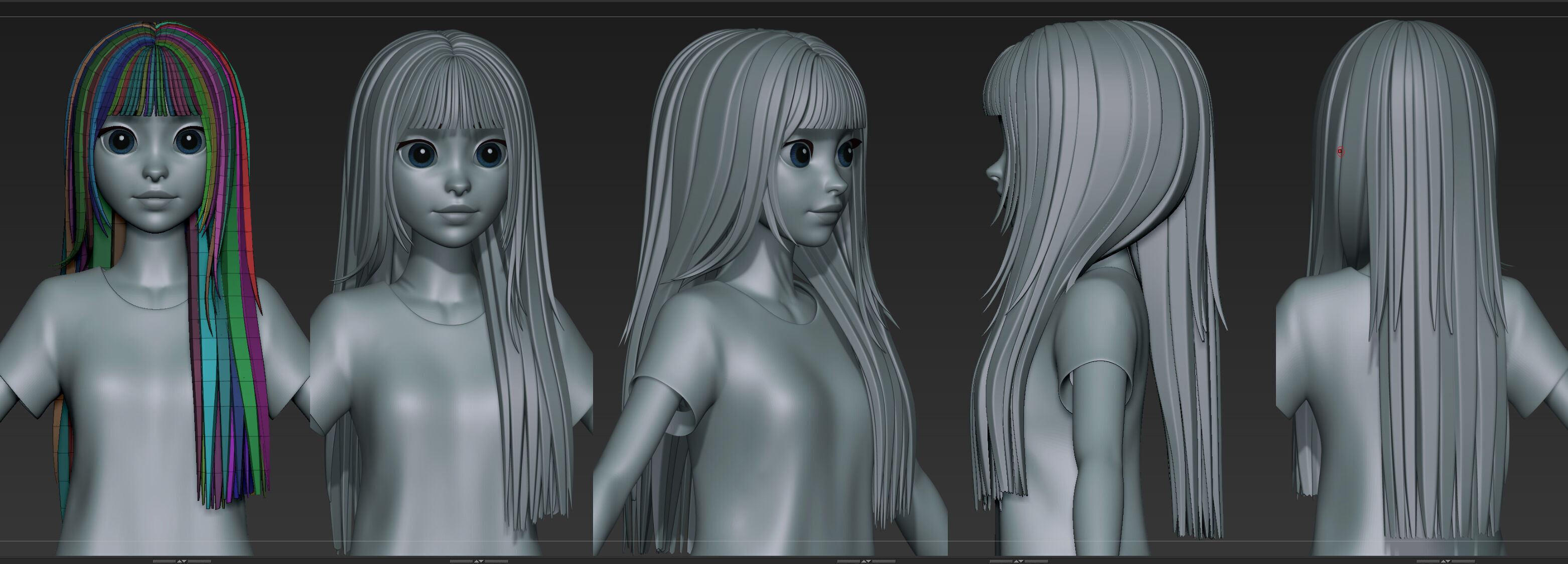  Highpoly and Lowpoly 12 cartoon Stylized Hair package 13 Low-poly 3D model_5