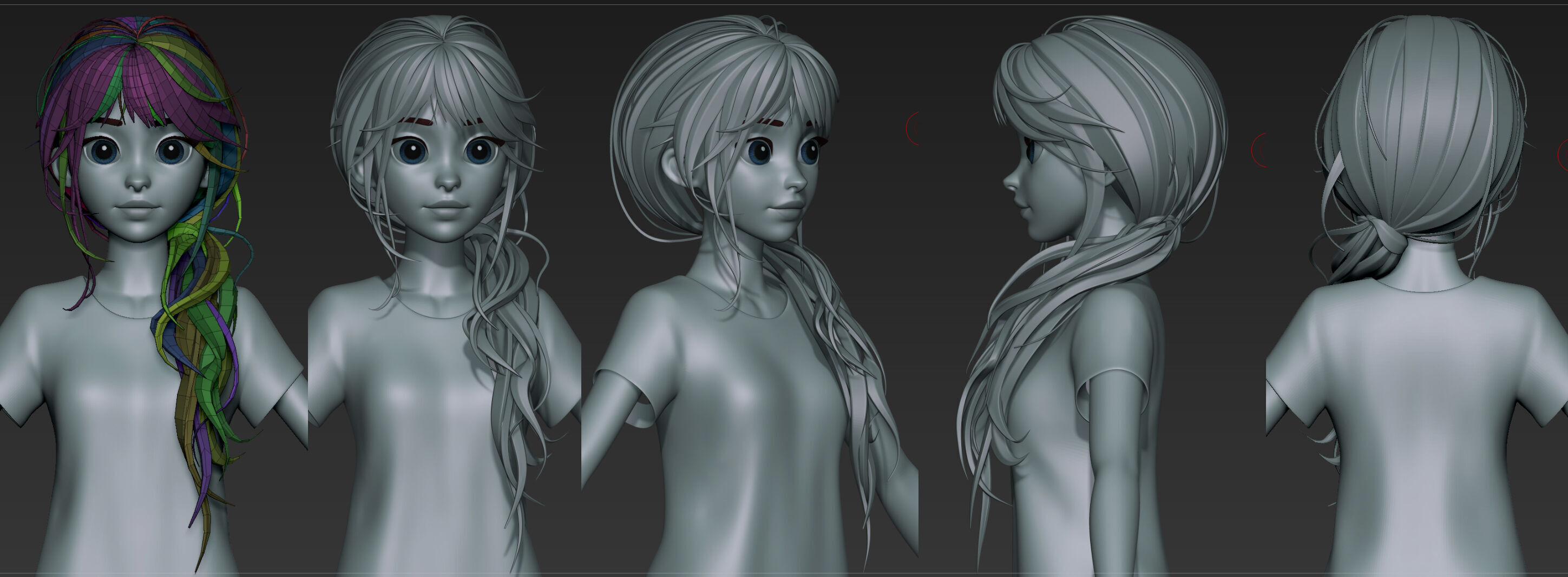  Highpoly and Lowpoly 12 cartoon Stylized Hair package 13 Low-poly 3D model_17