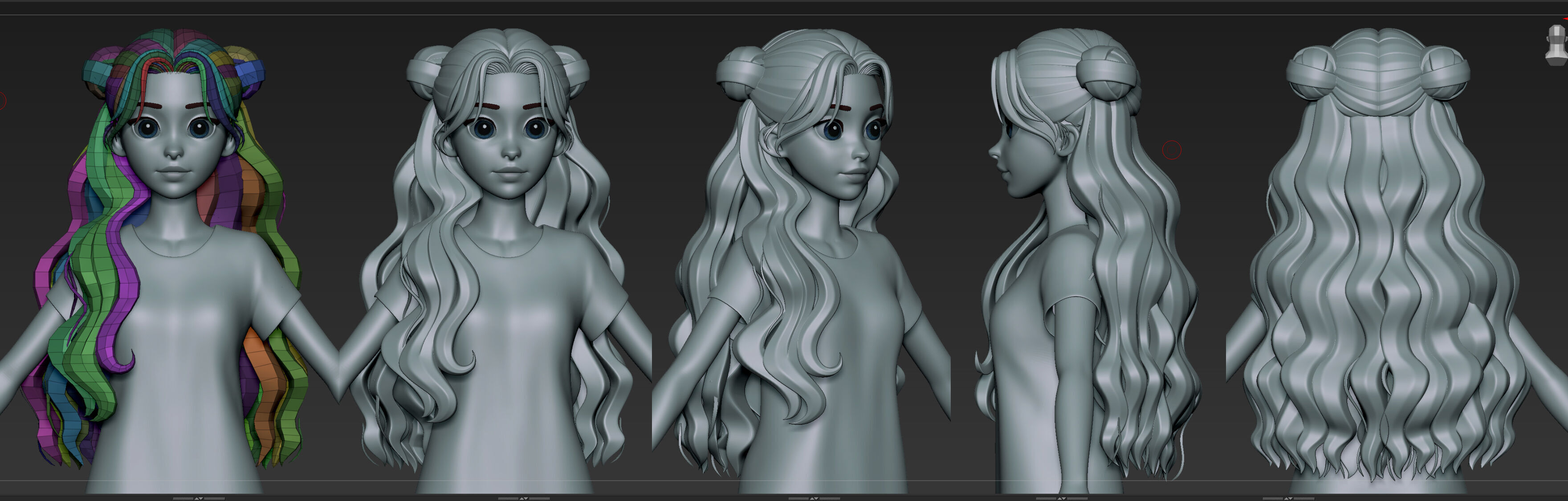  Highpoly and Lowpoly 12 cartoon Stylized Hair package 13 Low-poly 3D model_11