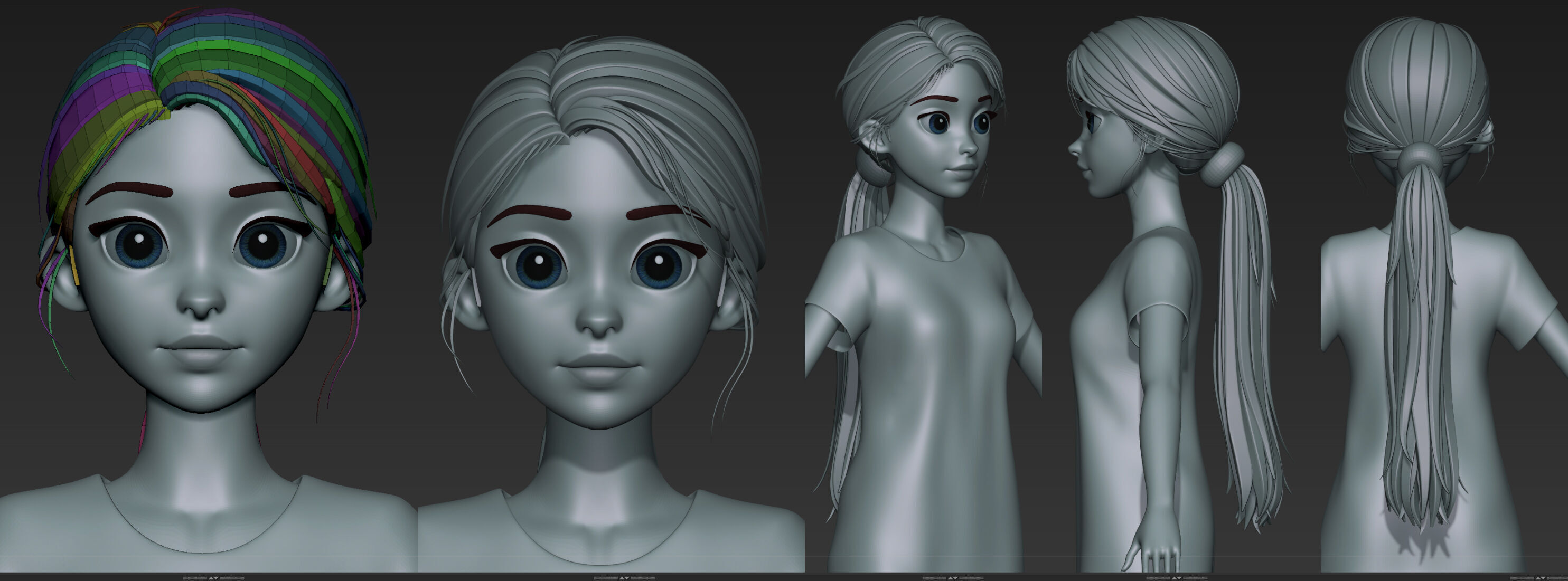  Highpoly and Lowpoly 12 cartoon Stylized Hair package 13 Low-poly 3D model_23