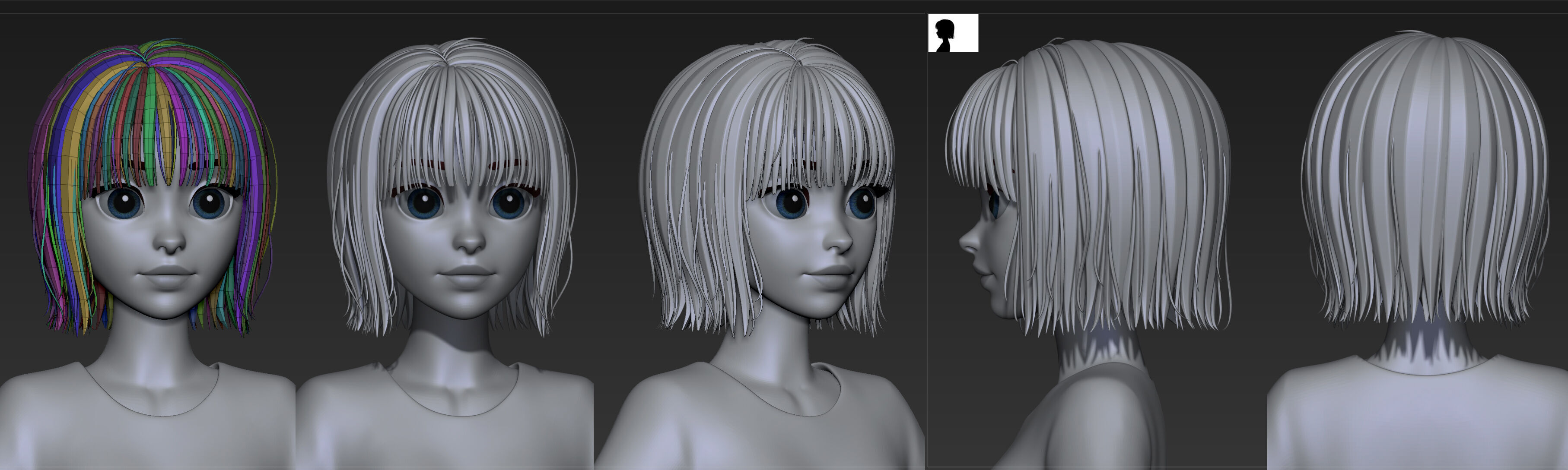 Highpoly and Lowpoly 12 cartoon Stylized Hair package14 Low-poly 3D model_19
