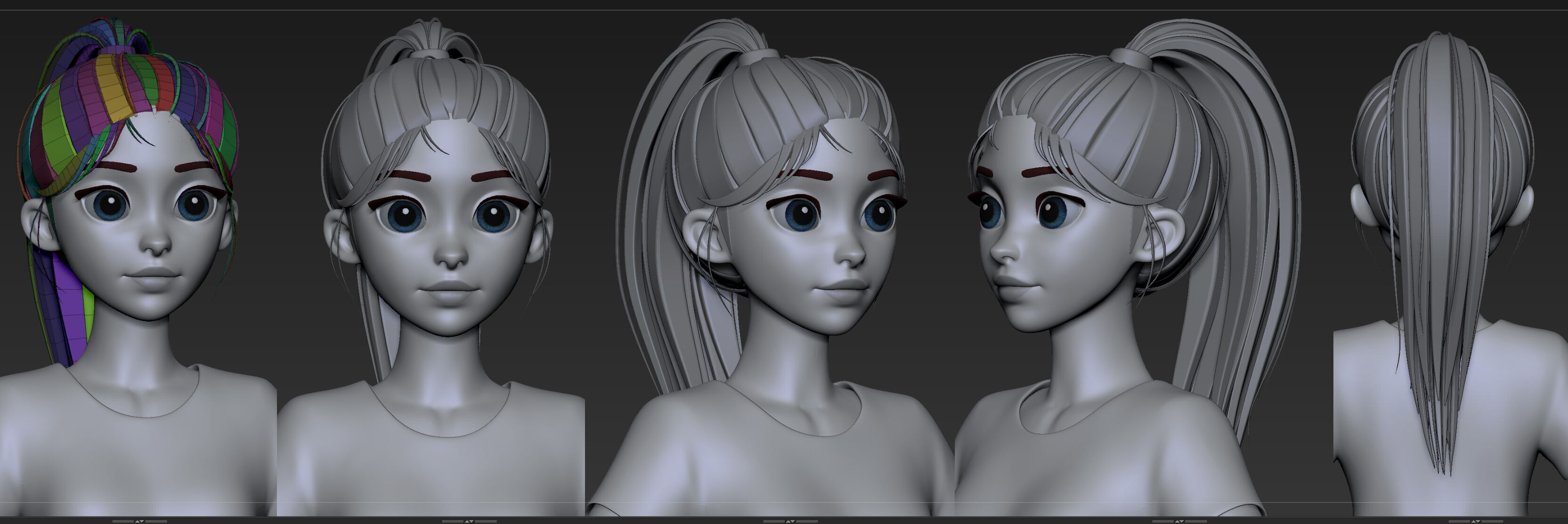 Highpoly and Lowpoly 12 cartoon Stylized Hair package14 Low-poly 3D model_22