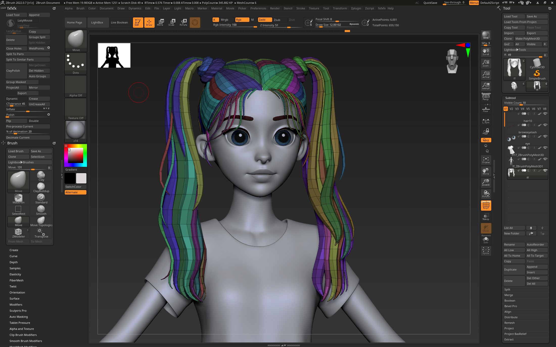 Highpoly and Lowpoly 12 cartoon Stylized Hair package14 Low-poly 3D model_6