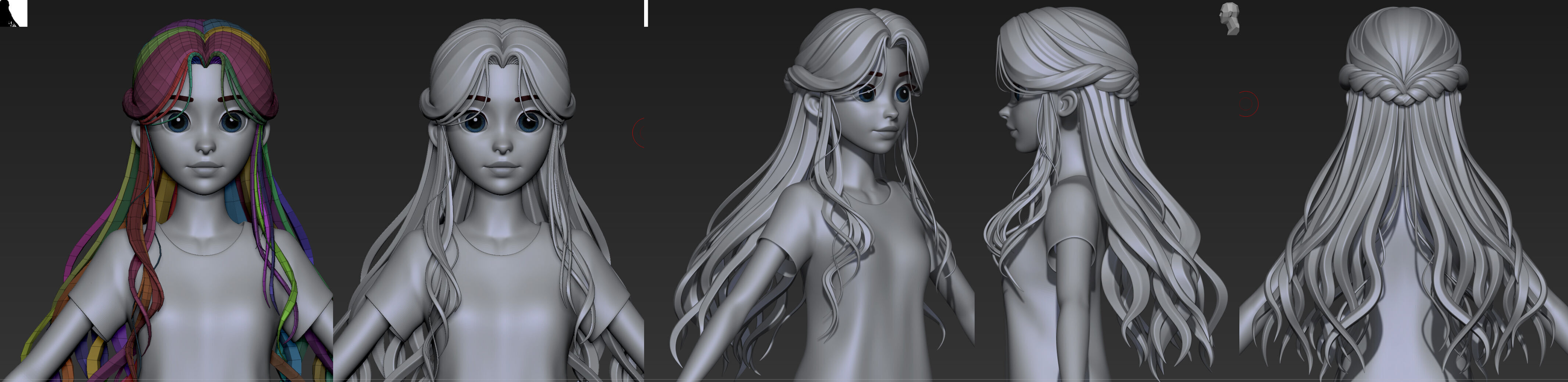 Highpoly and Lowpoly 12 cartoon Stylized Hair package14 Low-poly 3D model_13